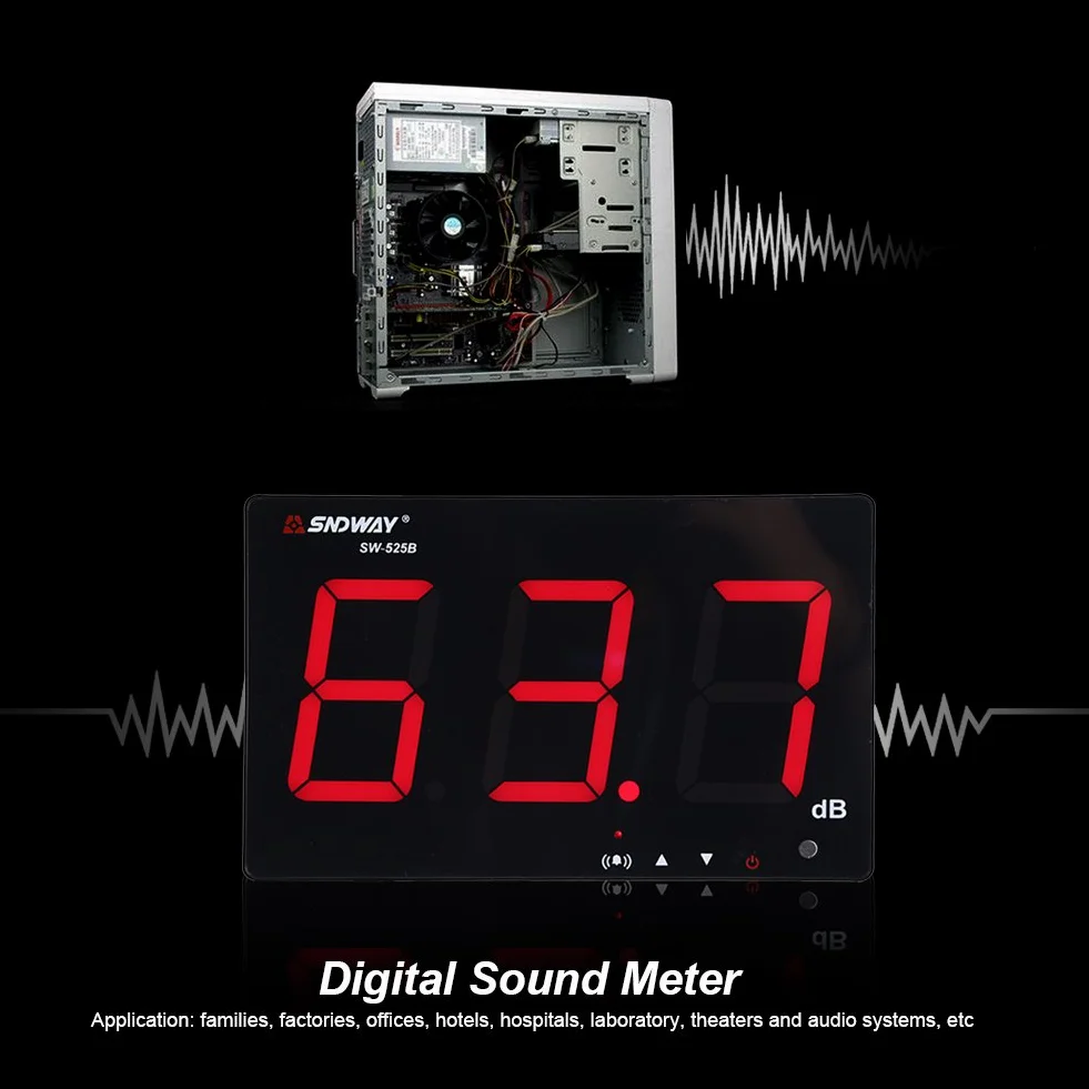 Miernik Poziomu Dźwięku SW-525B, 30-130 dB, Wyświetlacz LCD 9.6 Cala, USB, Montaż Ścienny, Rejestrator Danych z Alarmem, Czarny, 210x130x28mm