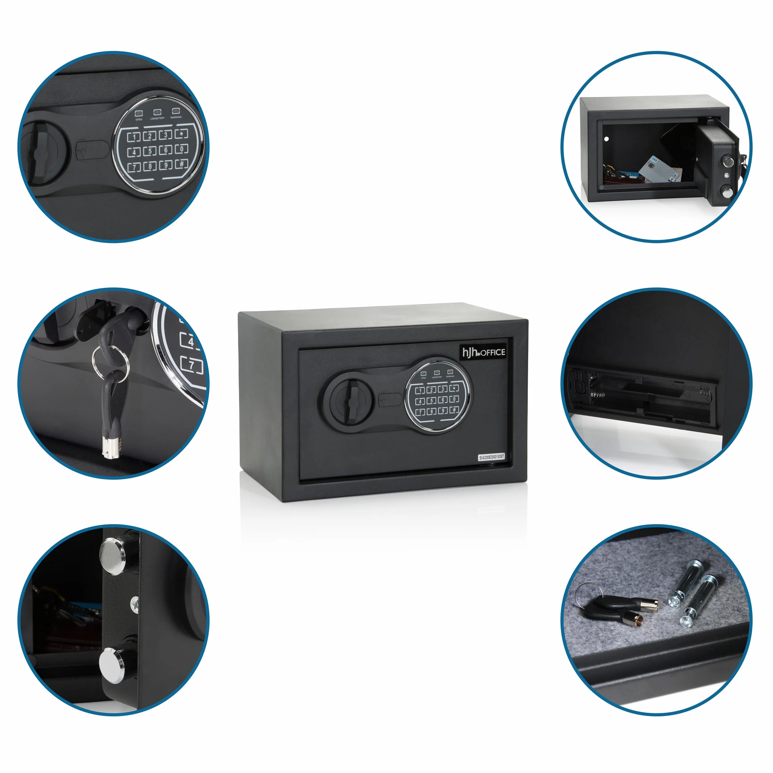 hjh OFFICE Safe Compact III sejf z zamkiem szyfrowym, 8,5 l, stalowy, czarny, sejf meblowy, zamek elektroniczny, 20 x 31 x 20 cm, 830040