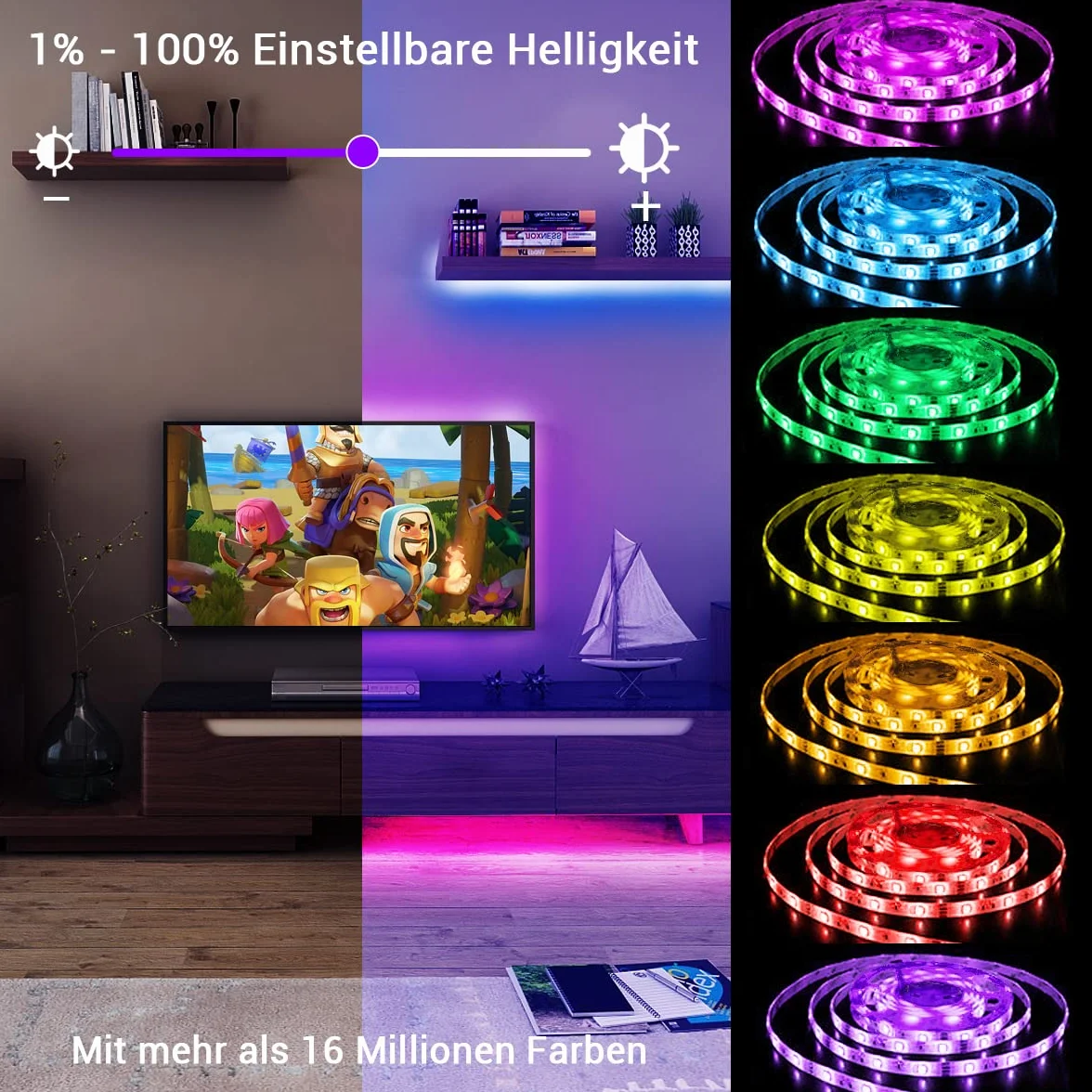 IKERY Taśma LED RGB, 20 m, zmiana kolorów, 16 milionów kolorów, synchronizacja z muzyką, z pilotem zdalnego sterowania, sterowanie za pomocą aplikacji, taśma LED do wnętrz, sypialni, dekoracja (1