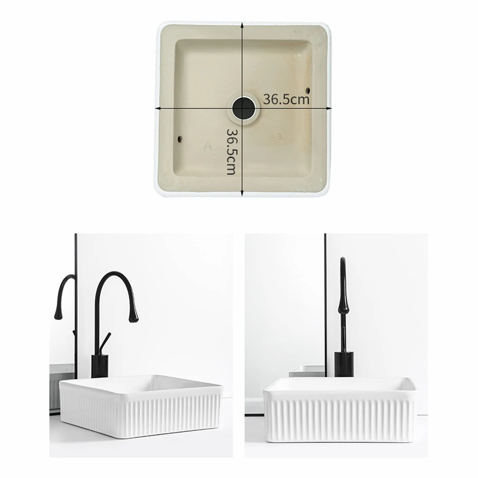 Umywalki Łazienkowe - Umywalka Nablatowa Łazienkowa 14"X14", Umywalka Ceramiczna Nablatowa Z Kranem, Biała Umywalka Meblowa, Umywalka Nablatowa,White Faucet Set-One Size