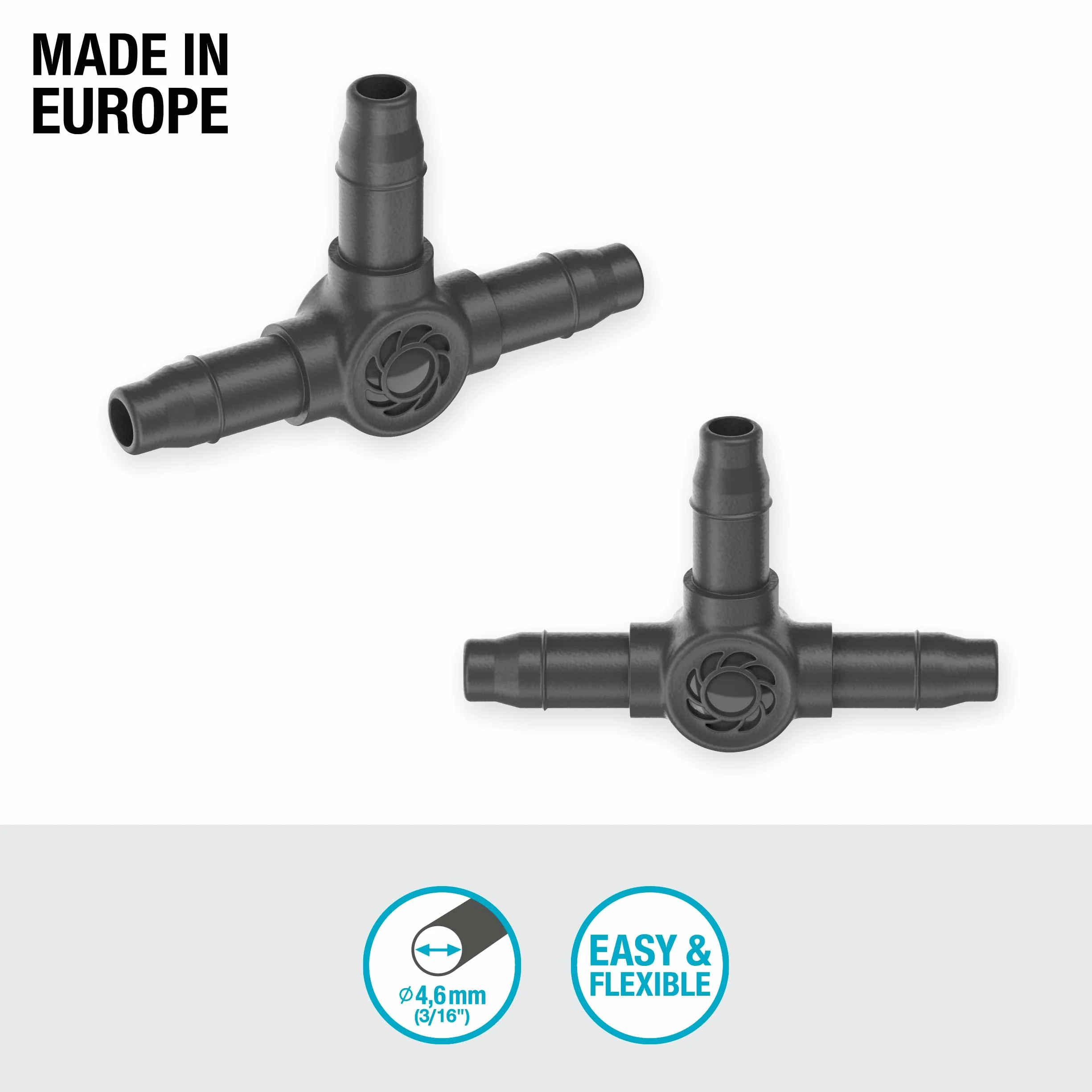 Gardena System Micro-Drip trójnik 4,6 mm (3/16 cala): Akcesoria do odgałęziania rur rozprowadzających i kroplujących, do instalacji bez zagięć, z techniką połączeniową Easy & Flexible (13211-20)
