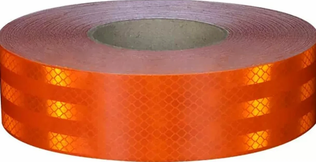 Taśma ostrzegawcza odblaskowa, Odblaskowa taśma ostrzegawcza PVC wielokolorowa 5 cm x 45 metrów(Oranje)