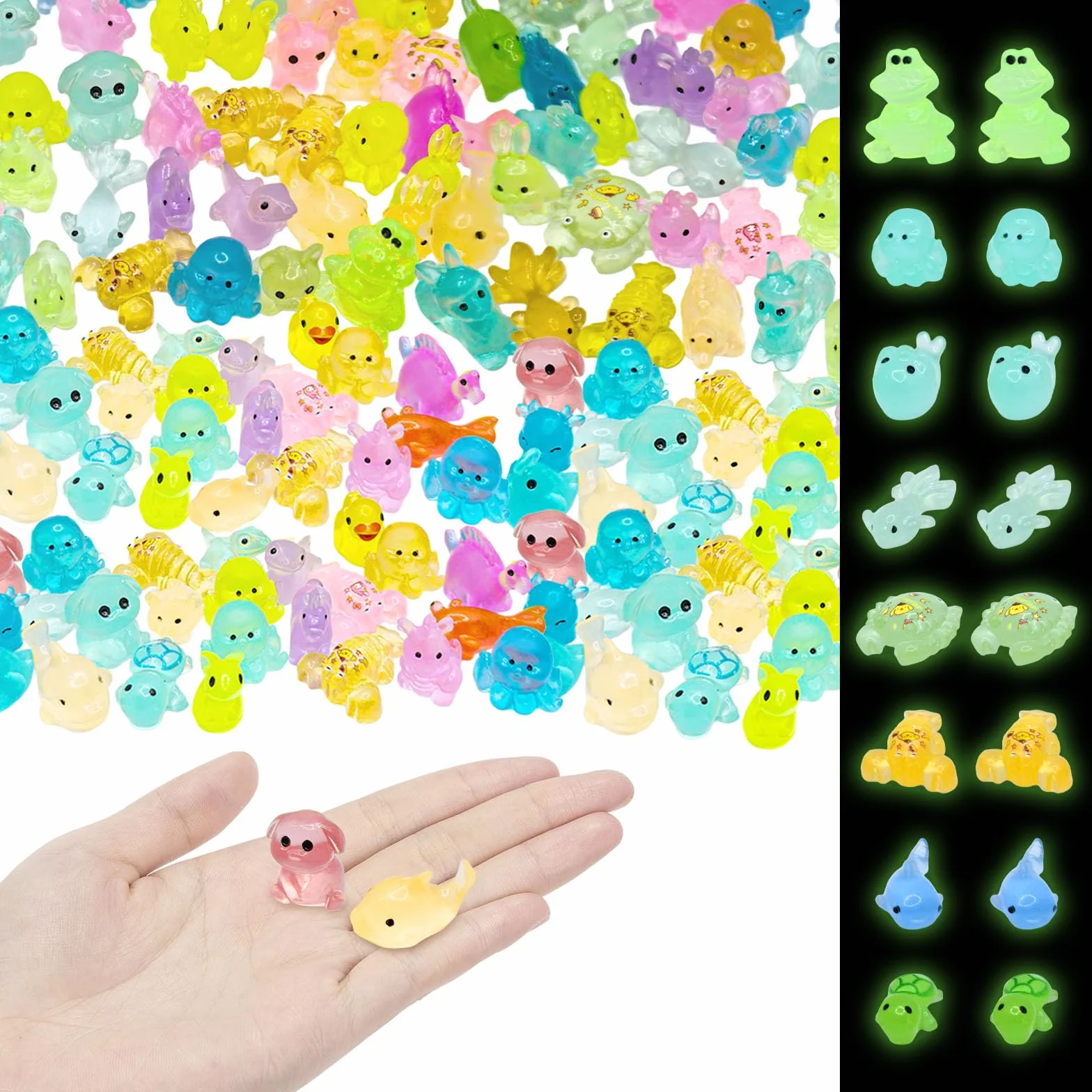 Mini figurki zwierząt z żywicy świecące kolorowe 150 sztuk do dekoracji