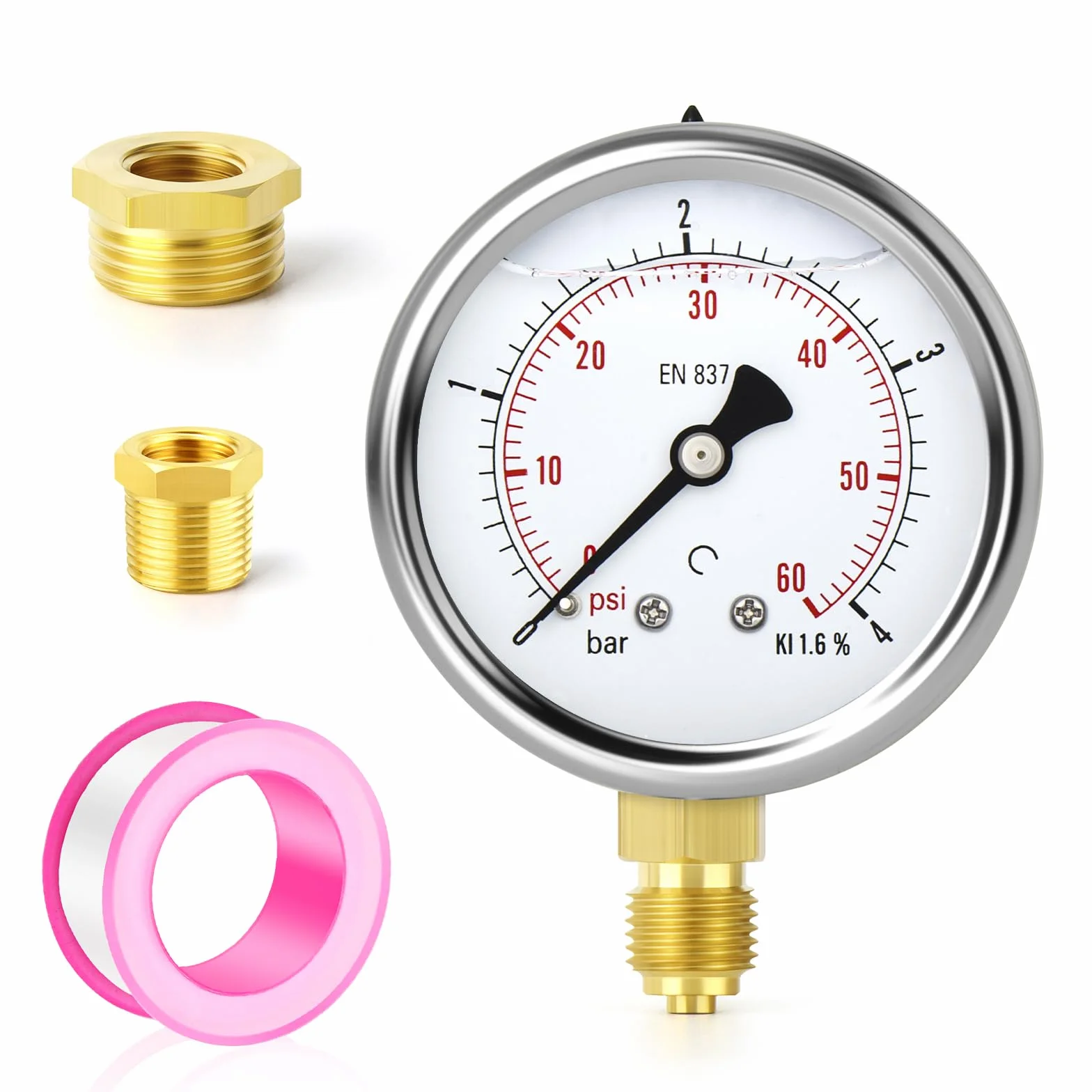 TAILONZ PNEUMATIC Manometr wypełniony płynem 0-4 bar stal szlachetna 1/4" BSP 2,5" DIAL WOG
