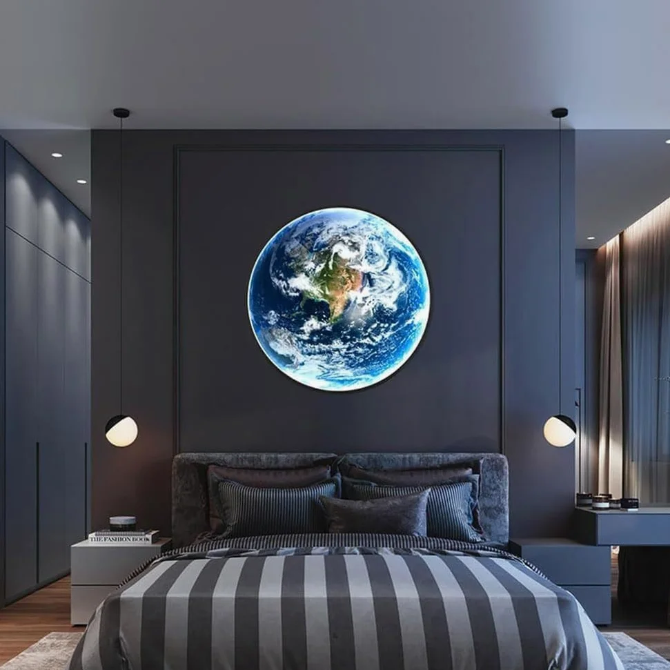 Lampa Ścienna LED Moon Pokój Dziecięcy Ściemnialna z Pilotem Okrągła Wewnętrzna Ziemna Kinkiet Dziecięca Lampka Nocna Księżycowa Lampy Nocna Nowoczesna Dekoracyjna Lampka Ścienna,50CM
