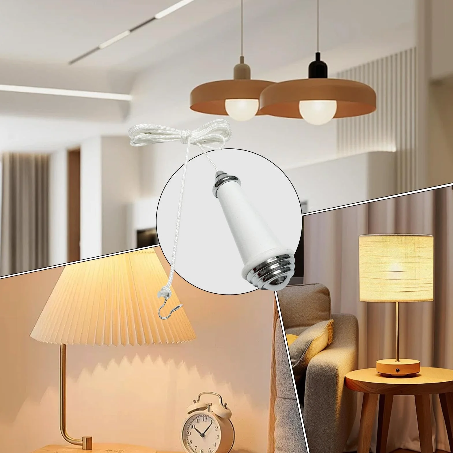 Pull Cord Control, Light Fixture Pull Chain, Stylish Ceiling Fan, Nylon String with Chrome Finish for Home, Study Room, Hotel, Modern Interiors 3.15x0.67 Inch