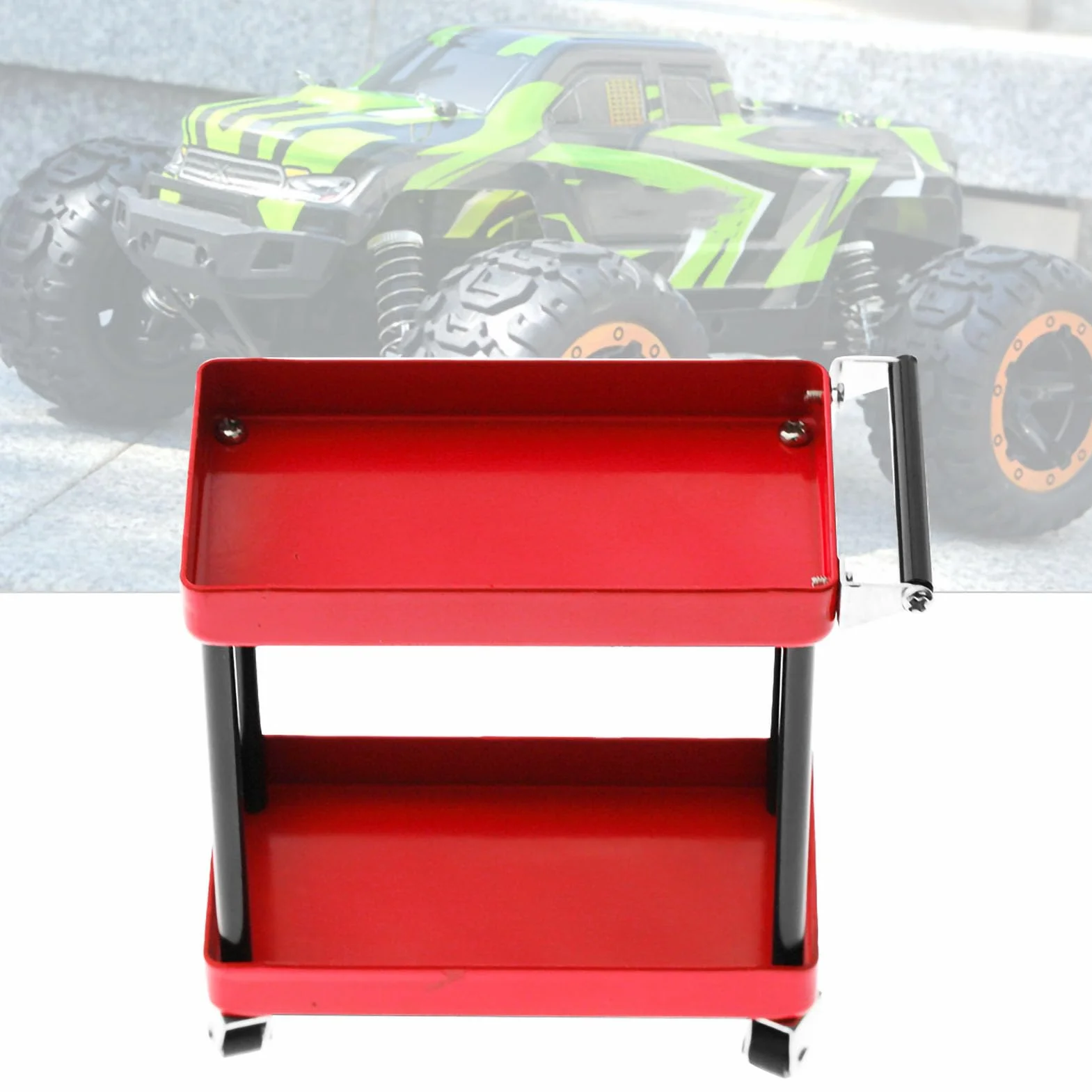 Mini wózek warsztatowy, 2-stopniowy wózek do przechowywania narzędzi, garaż warsztatowy, wózek warsztatowy, wózek narzędziowy RC, wózek narzędziowy, wózek do naprawy (czerwony)