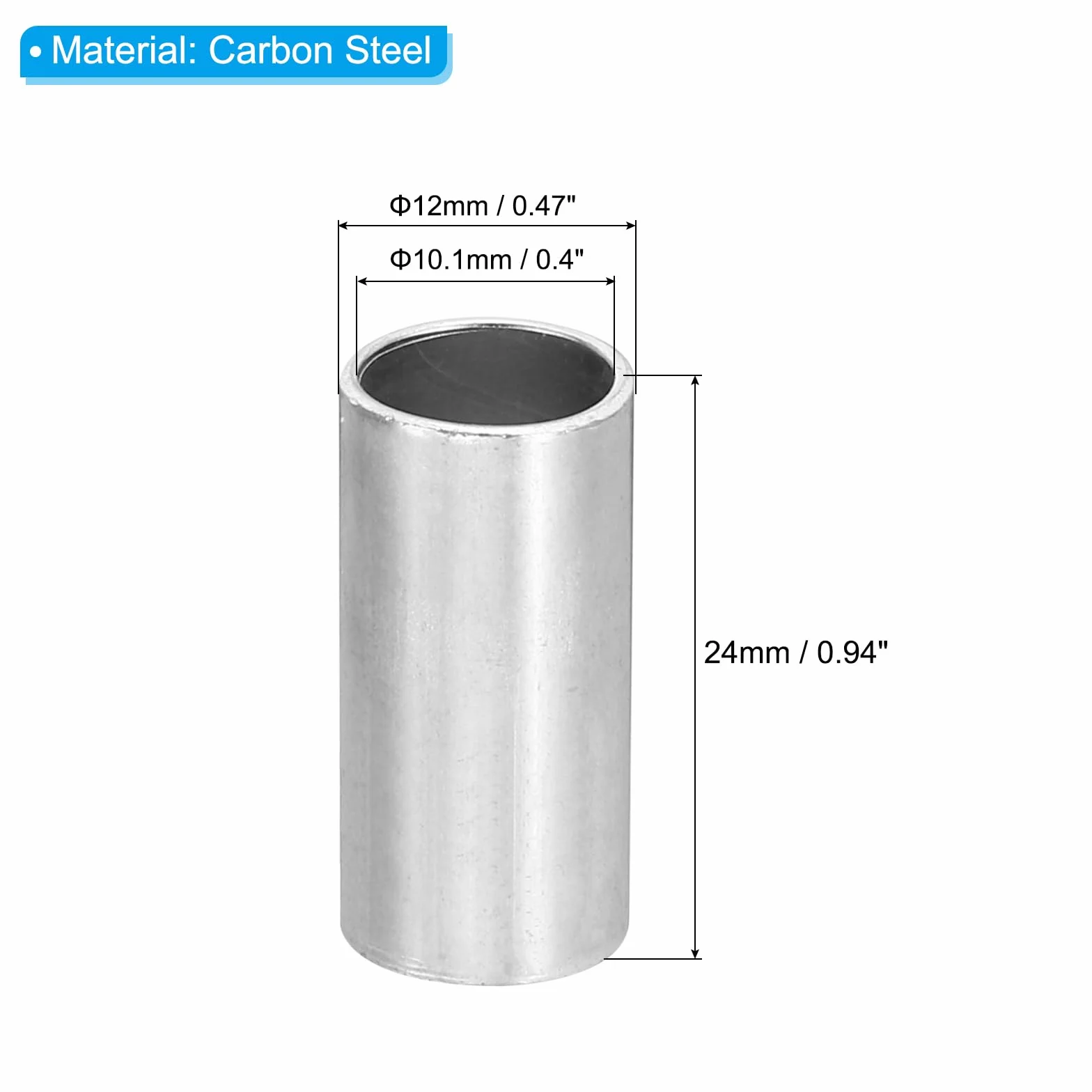 PATIKIL Stalowe podkładki dystansowe M10, 6 szt. metalowych elementów dystansowych, stalowe, średnica 10,1 mm x 12 mm średnica zewnętrzna x 24 mm, L śruba dystansowa ze stali węglowej, okrągła do śrub