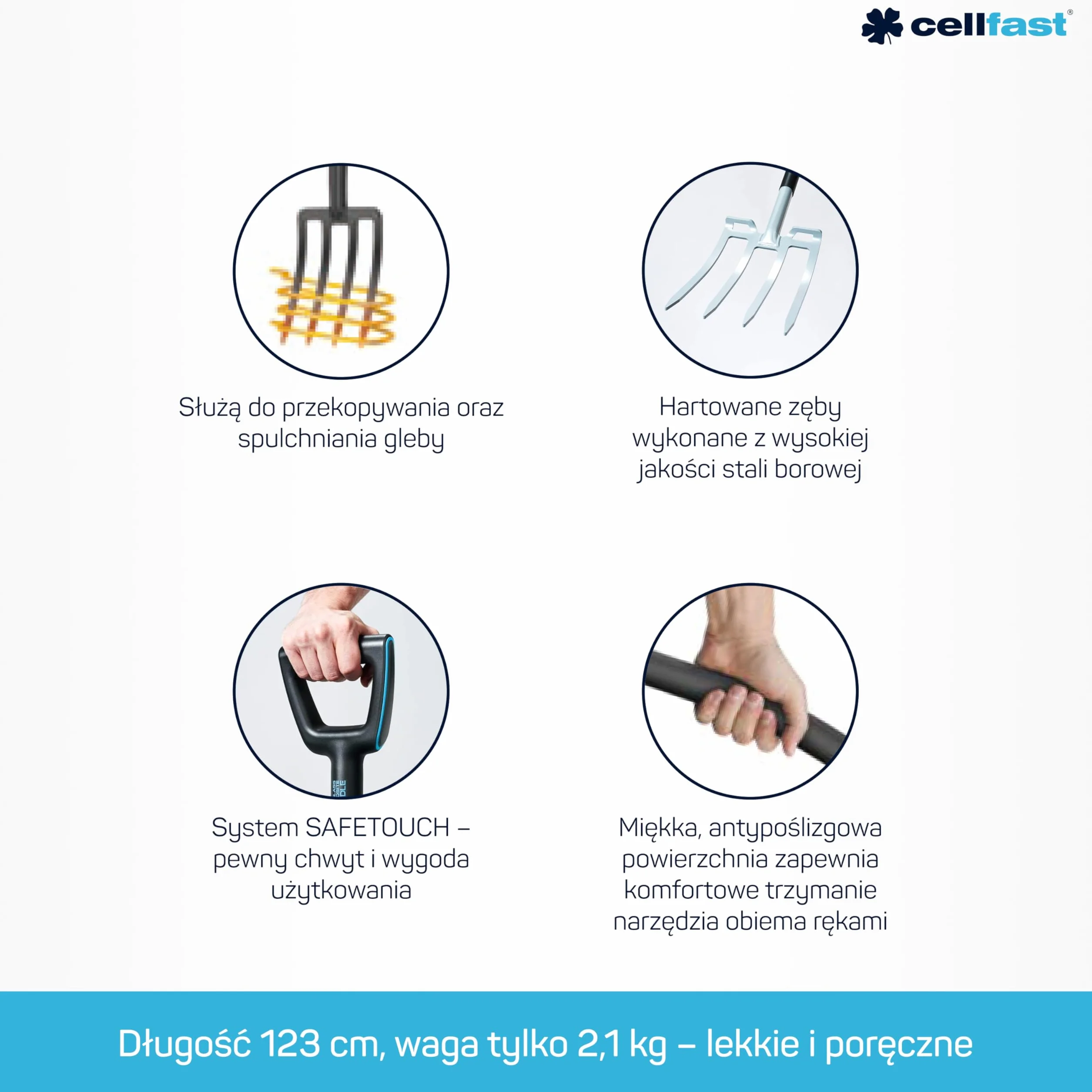 Cellfast Widły do Kopania i Aeracji - Widły ze Stali - Długi Trzonek i Rączka Kompozytowa - 4 Zęby - 1230 mm - Energo