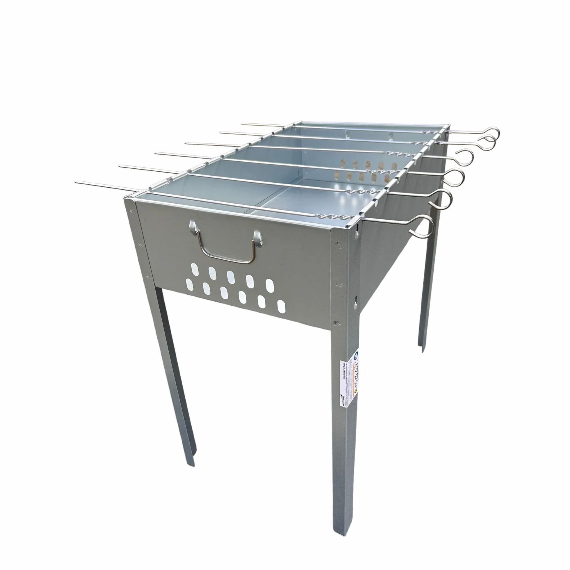 Mangal grill na szpikulce 50 x 30 x 50 cm z 6 szpikulcami ze stali nierdzewnej i rusztem