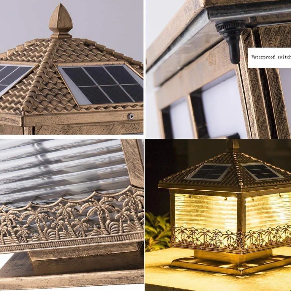 Lampy Ogrodowe, Zabytkowa Lampa Solarna Led Na Słupku, Wodoodporna, Mosiężna, Ip65, Szklana Lampa Na Słupku, Lampa Ogrodowa, Zewnętrzna Lampa Na Słupku, Latarnia Na Trawn(Jeden Kolor-Wysokość-35Cm)