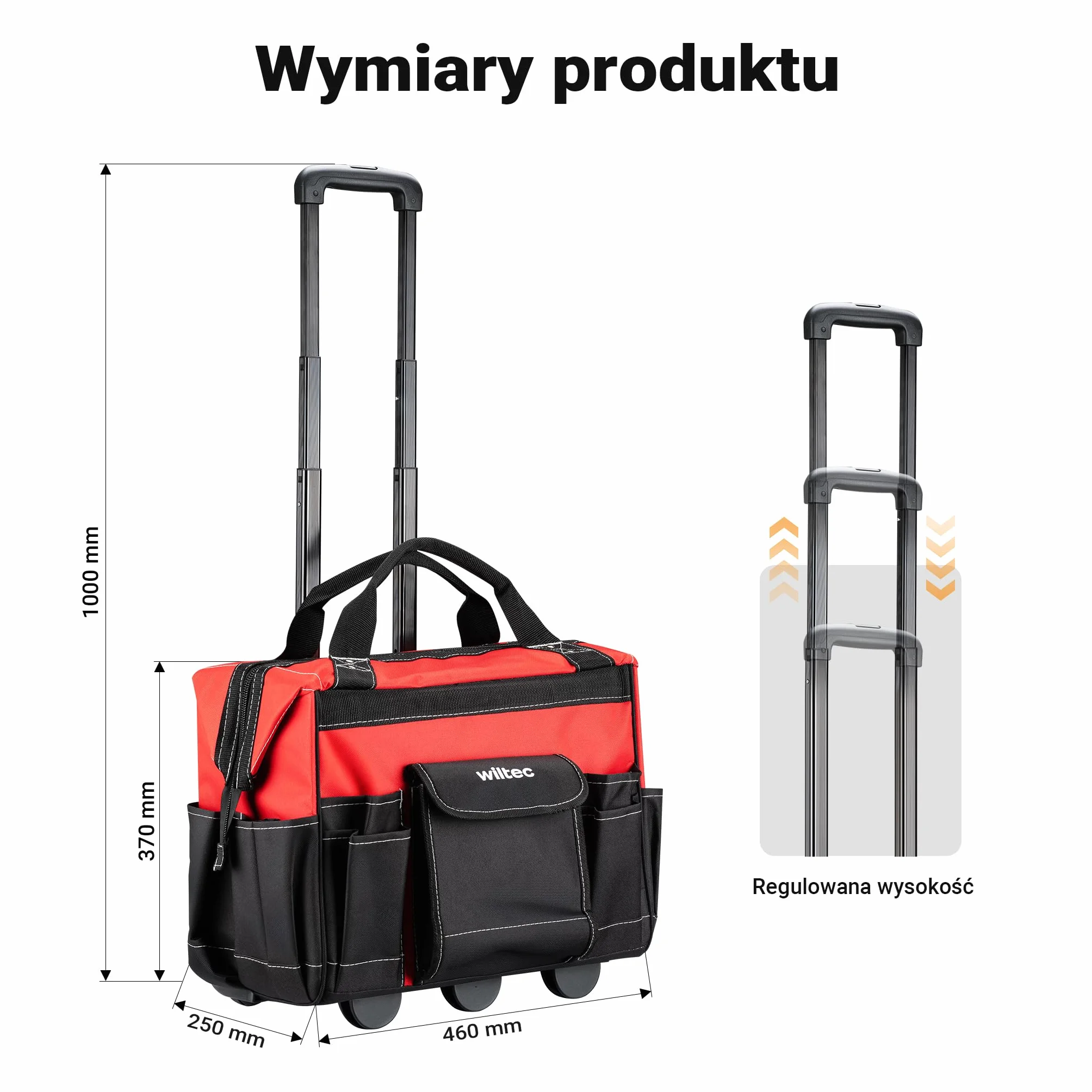 Wiltec Torba na narzędzia do 40 kg z 19 kieszeniami, na kółkach z teleskopowym uchwytem, walizka narzędziowa