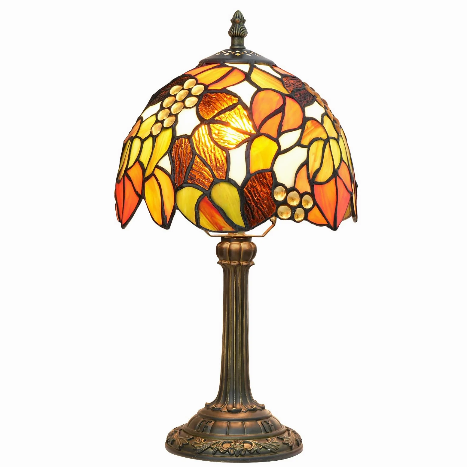 Tiffany lampa stołowa z witrażem, pomarańczowa, winogronowa, do sypialni, na biurko, do biura, sypialni, baru, dekoracja, styl retro, jedyny w swoim rodzaju, miły akcent, dekoracja 20 cm