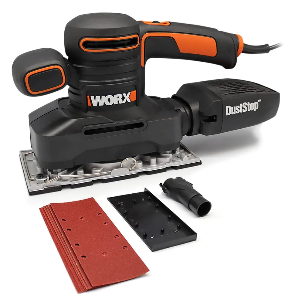 WORX WX641 Szlifierka oscylacyjna 250 W – poręczna szlifierka z mikrofiltrem DUSTSTOP zapewnia czystą pracę – duży obwód oscylacyjny i łatwa obsługa