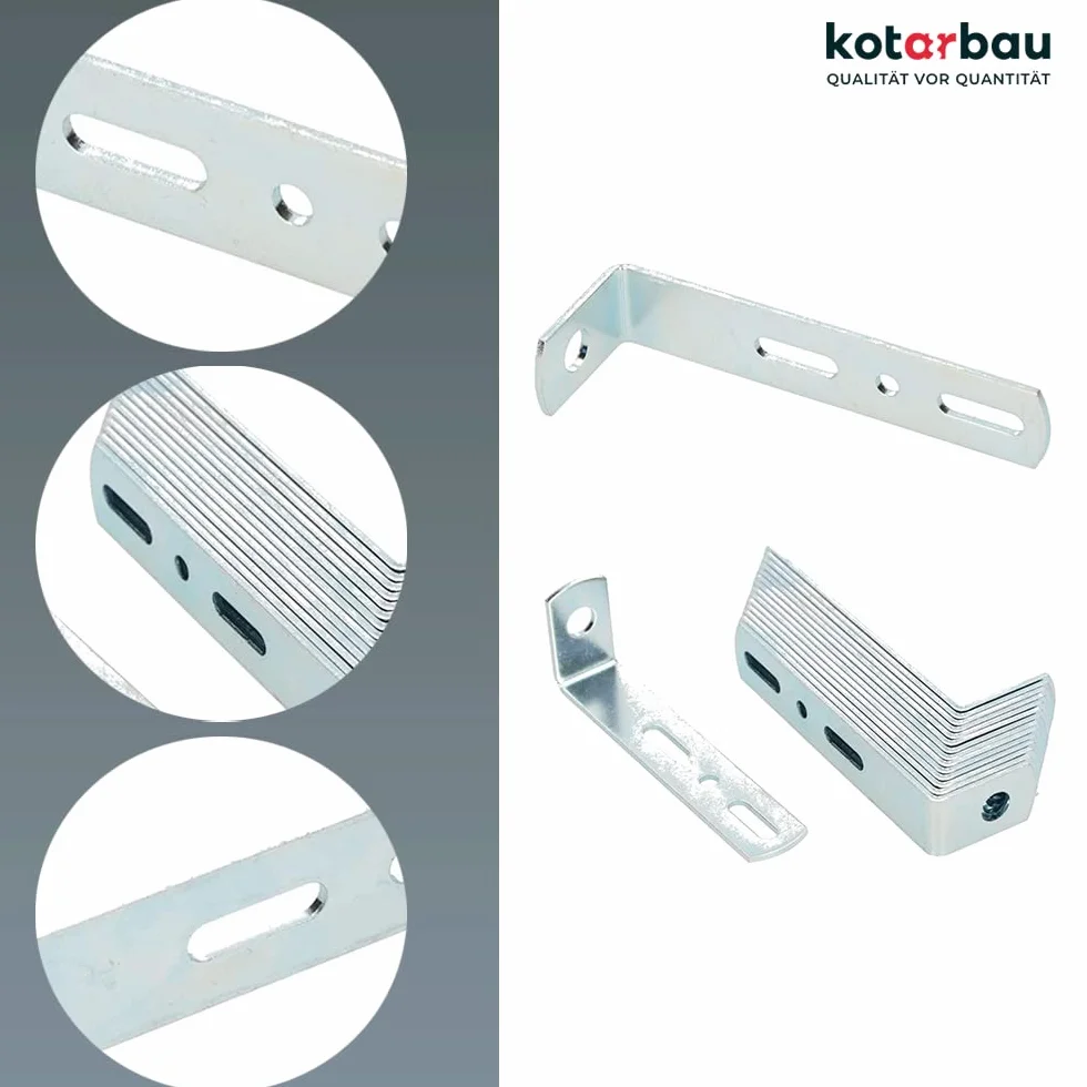 KOTARBAU Mocowanie ścienne 75 x 25 x 15 mm stal zabezpieczenie przed przewróceniem kątownik konstrukcyjny mocowanie szafy łącznik meblowy ocynkowany łącznik do drewna kątownik montażowy, srebro, 75 mm