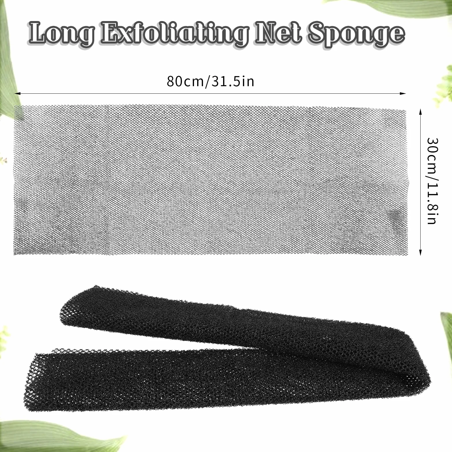 COMNICO Afrykańska gąbka do kąpieli, długa siatka, peeling, myjka pod prysznic, do mycia ciała, gąbka, loofah, wygładzająca skórę, do codziennego użytku (czarna)