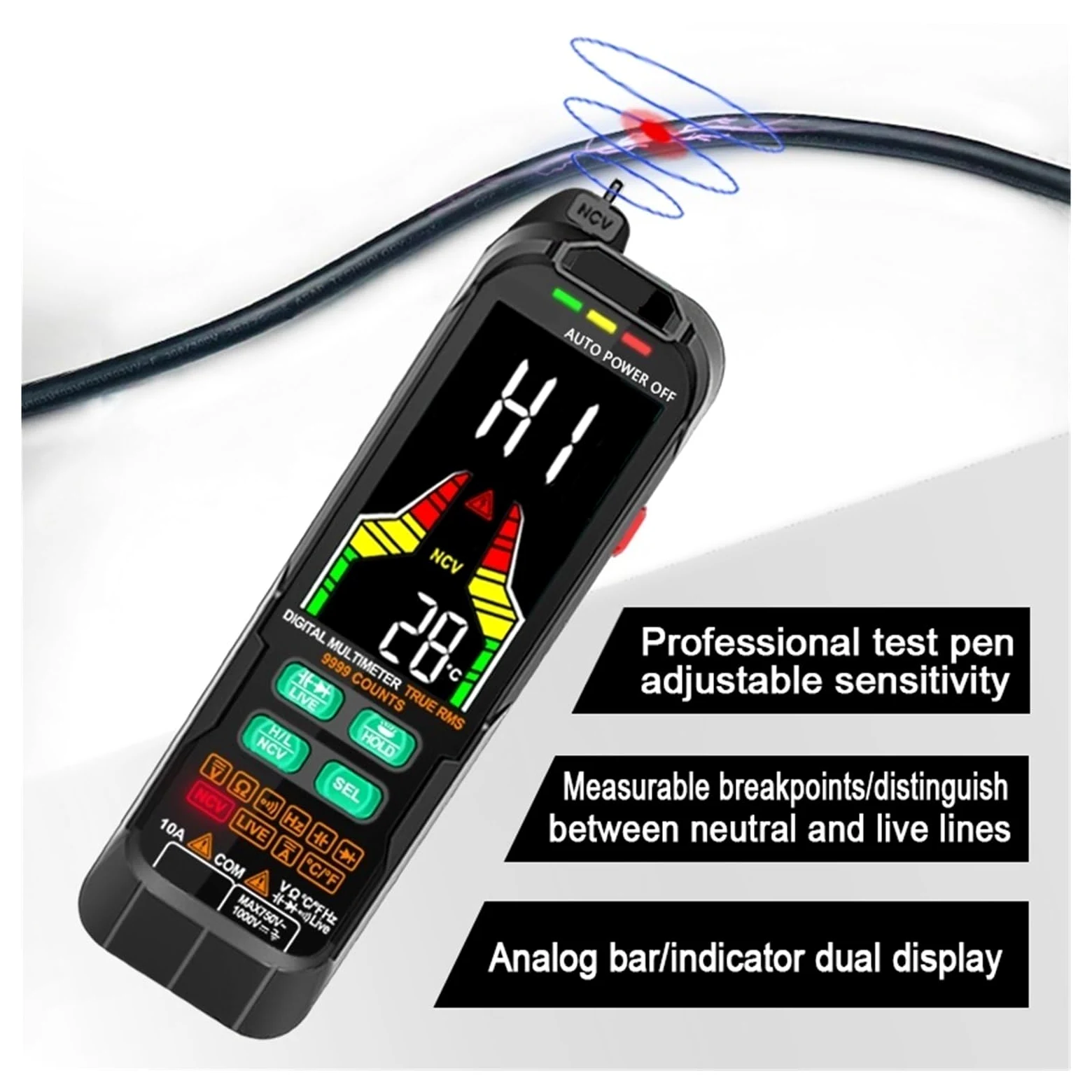 Inteligentny Multimetr Cyfrowy Mini Automotive Profesjonalny Tester True RMS NCV AC DC Tester Napięcia Przenośny Miernik Elektryczny Dokładny Pomiar(128B PRO)