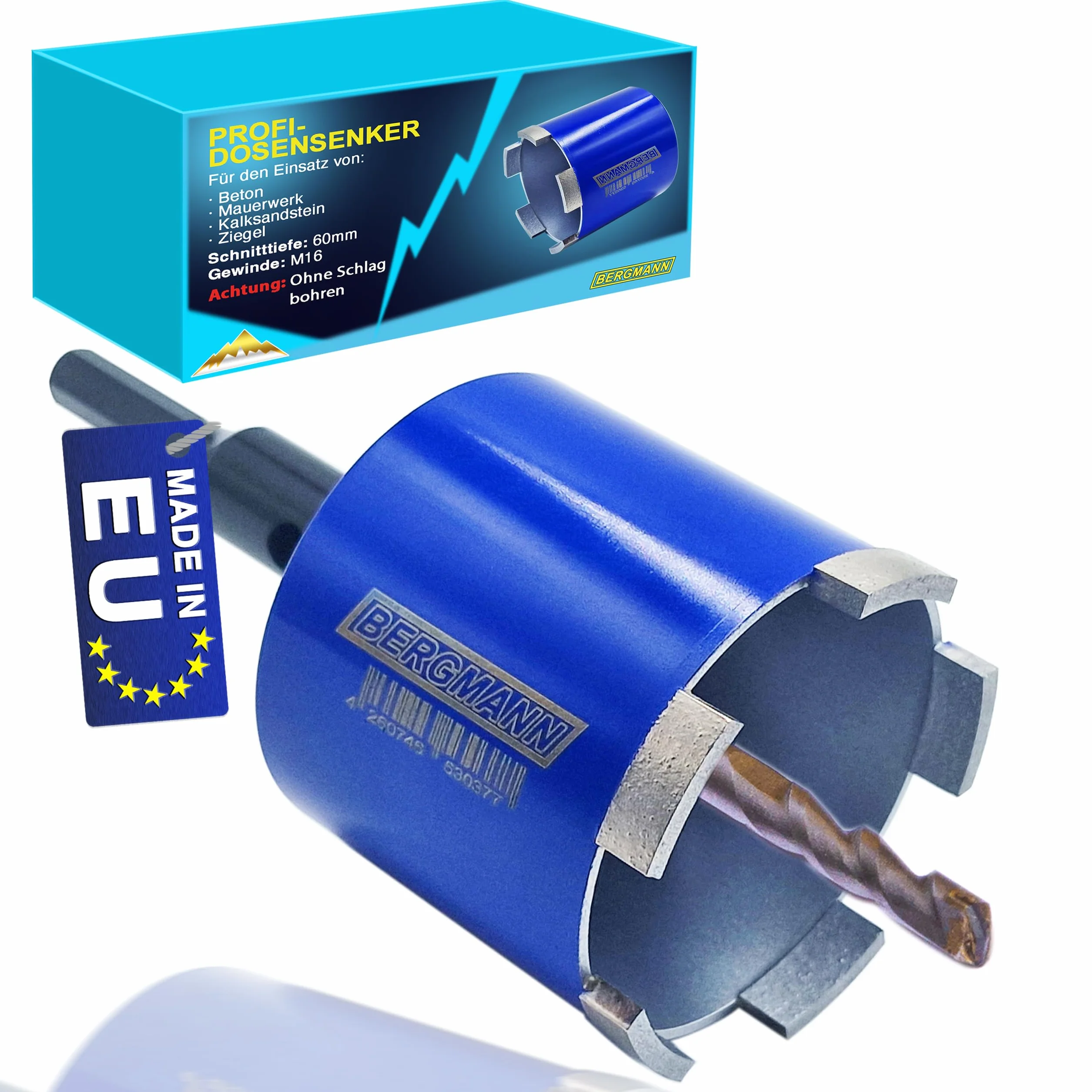 BERGMANN ® Diamentowy pogłębiacz do puszek 82 mm z adapterem sześciokątnym | M16 otwornica z 5 segmentami z otworami ssącymi | do wiertarki, muru, betonu i wielu innych