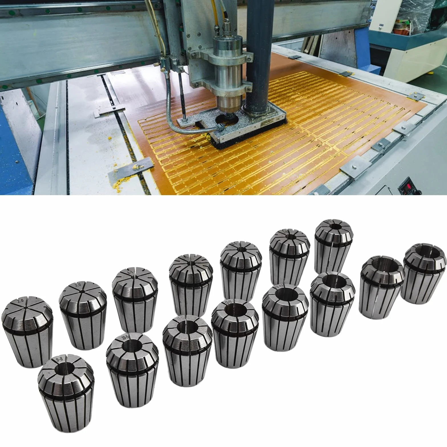 15 Szt. Zestaw Tulei Zaciskowych, SKER2515PC03 ER25 Tulejki Sprężynowe, Zestaw Tulei Zaciskowych Ze Stali Szybkotnącej Z Kluczem do Grawerki CNC I Frezarki Tokarskiej
