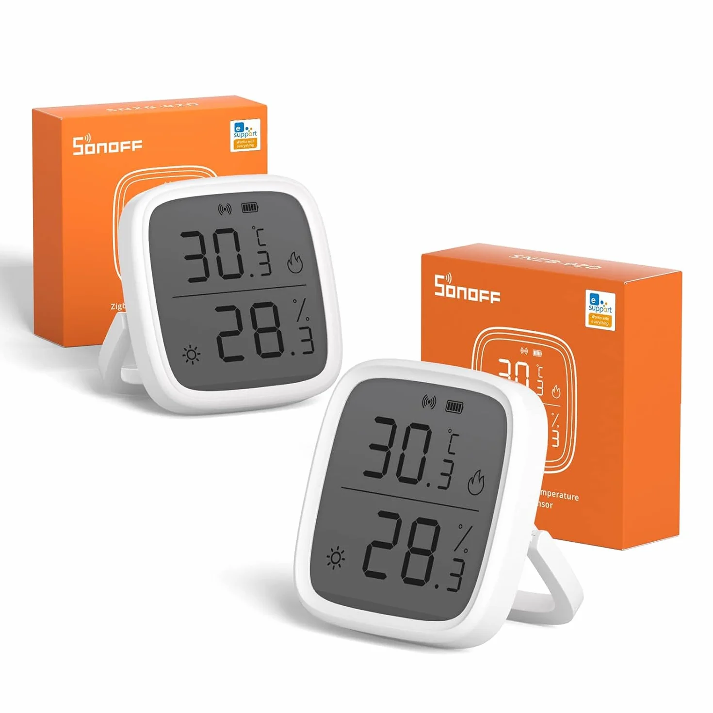 SONOFF 2Pack SNZB-02D ZigBee Mini czujnik temperatury i wilgotności termometr wewnętrzny higrometr wyświetlacz LCD kompatybilny z Alexa/Google Home