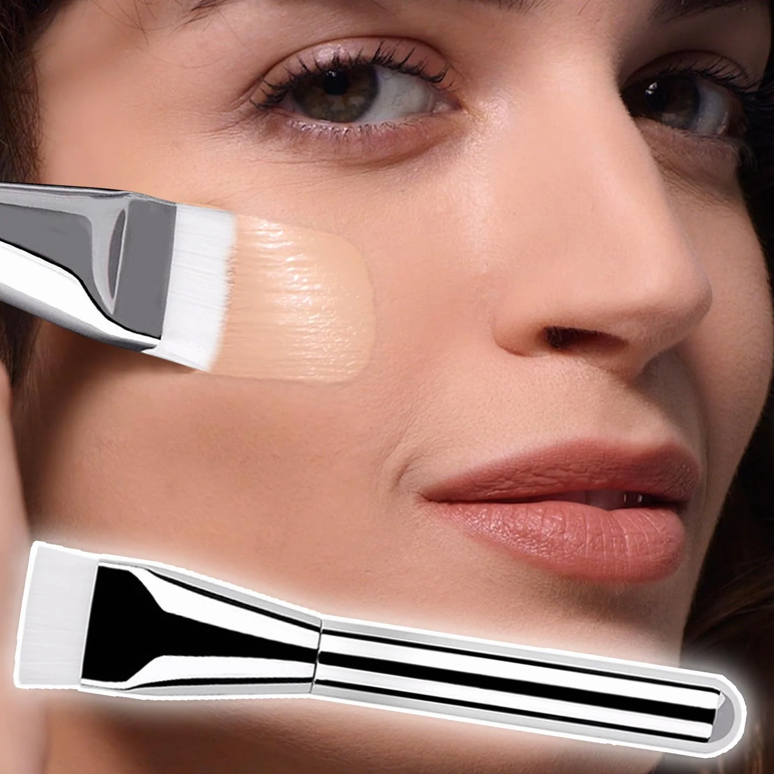 Foundation Brush, Flat Top Brushes, 5.63 Inches Portable Ultra Thin Design with Concealer Pad, Flattop Makeup Tool for Buffing, Blending, Face, Cheeks, Nose, Beauty Routine, Cosmetics