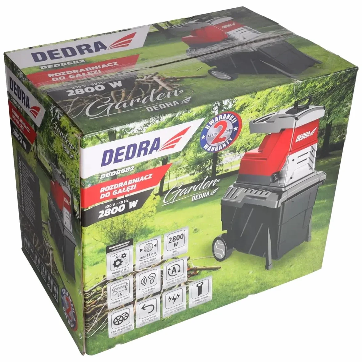 DEDRA rozdrabniacz ogrodowy elektryczny do noży o mocy 2800 W, grubość do 45 mm, worek na ścinki 55 l, 2950 obr./min, rozdrabniacz i młynek do kompostu – większa siła i skuteczność przebiegu