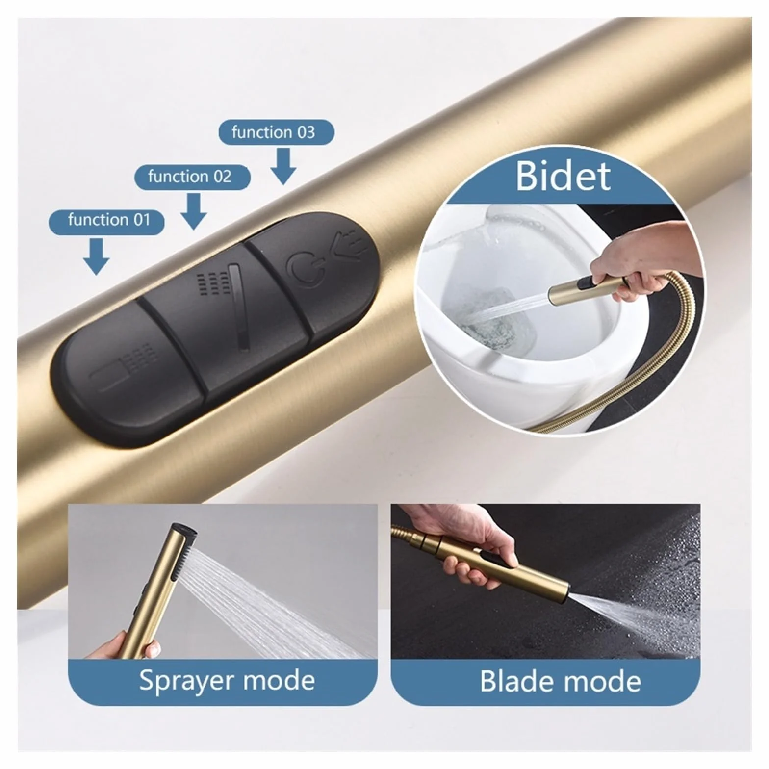 Bateria Bidetowa Brush Gold Do Łazienki, Naścienna, Z Mieszaczem Ciepłej I Zimnej Wody, Toalety, Bidetu Prysznica Wysokie CiśNienie Wody(Black brush gold)