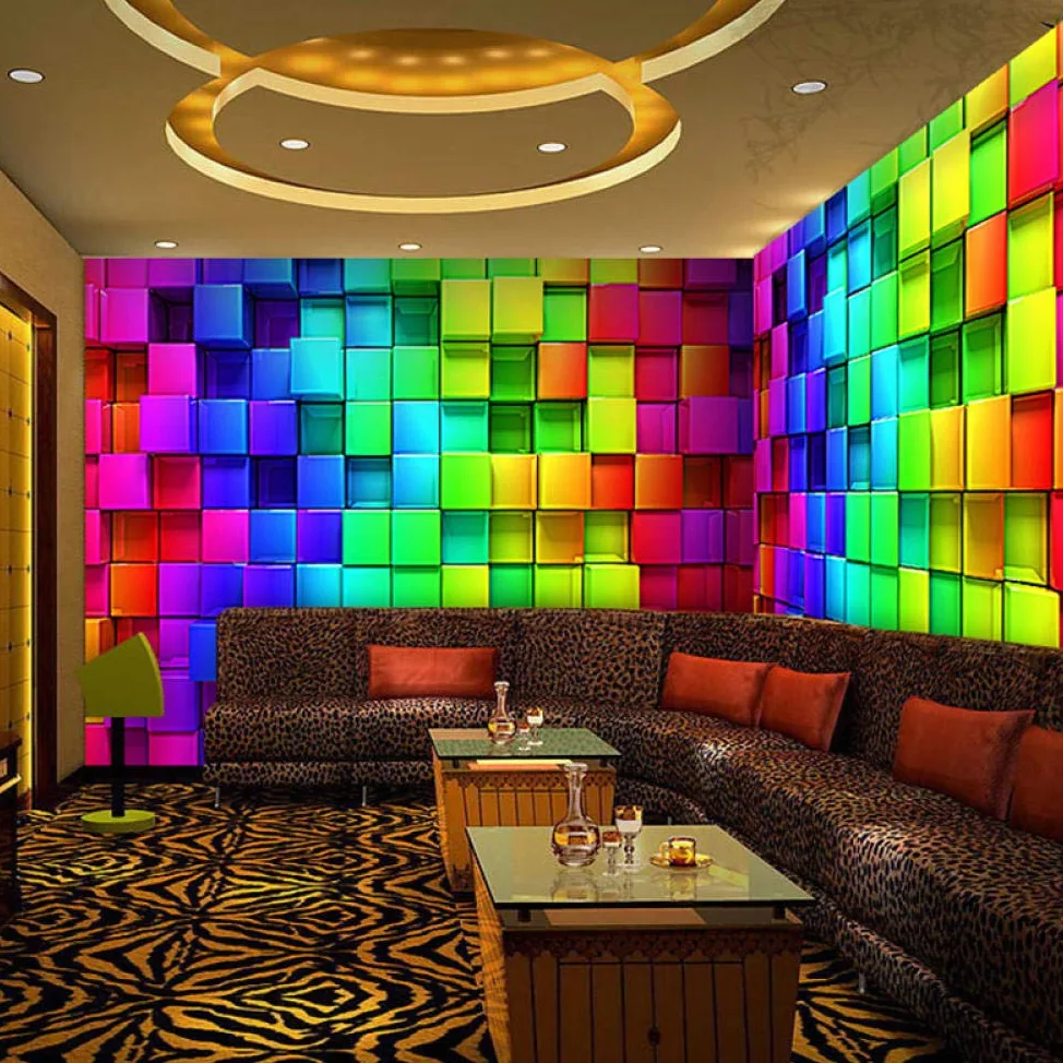Niestandardowy kolorowy papier ścienny 3D stereo kostka do klubu nocnego dekoracja domu KTV salon tapeta niestandardowy rozmiar mural włóknina tapeta 250 cm (szer.) × 175 cm (wys.)