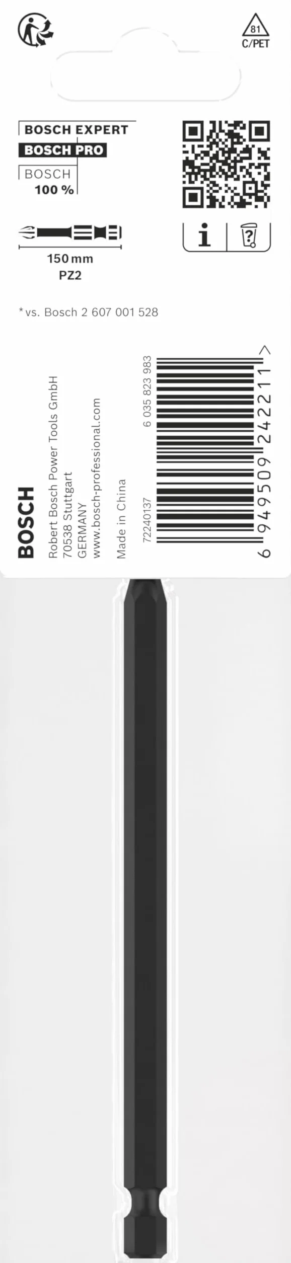 Bosch 1x Bit PRO Pozidriv Impact (220 x 50 mm, Professional Akcesoria Śrubokręt, Śrubokręt)