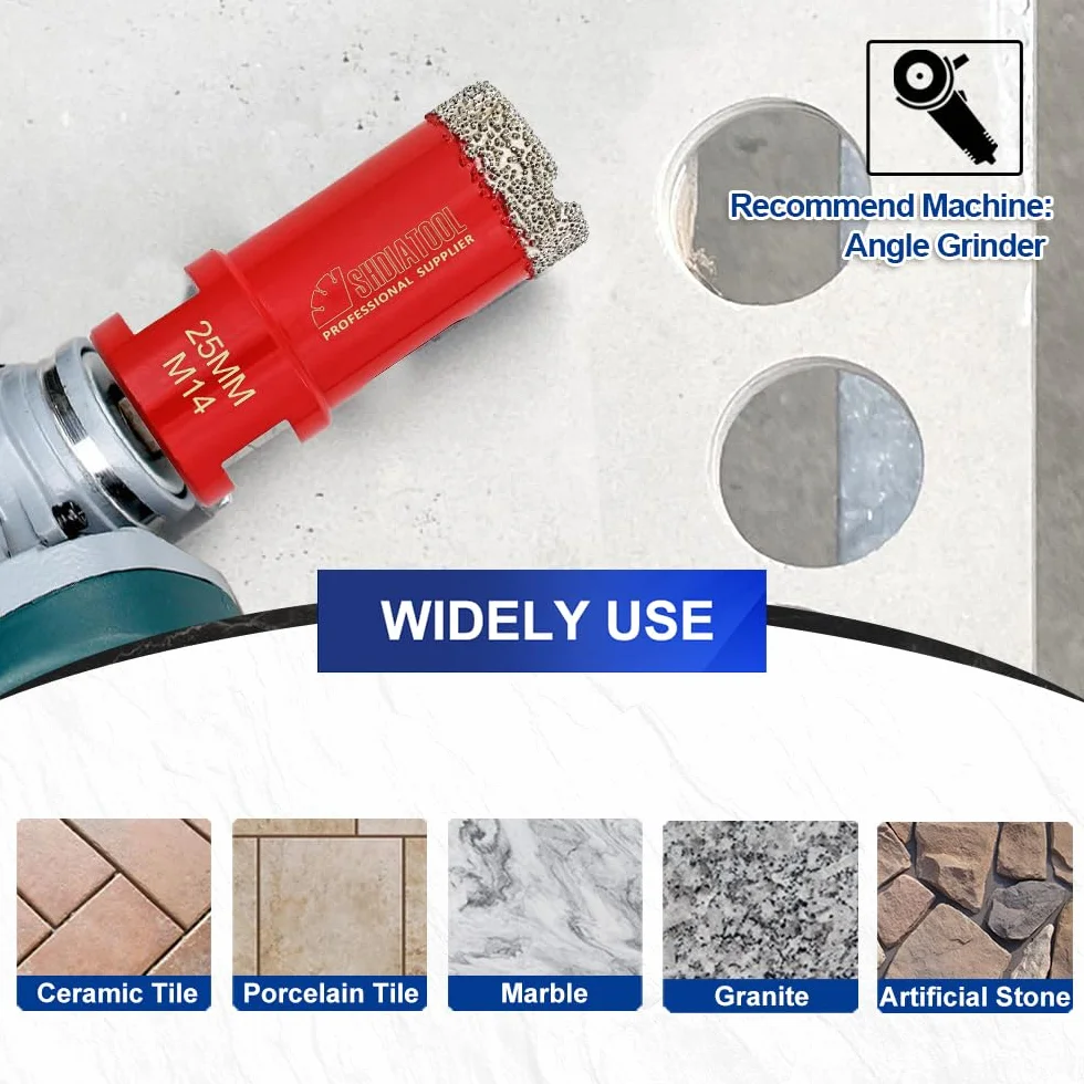 SHDIATOOL Bity rdzeniowe do suchego diamentu 4 szt. / zestaw średnica 30/35/45/60 mm lutowane próżniowo otwornica M14 gwint do płytek porcelanowych granitowych marmur