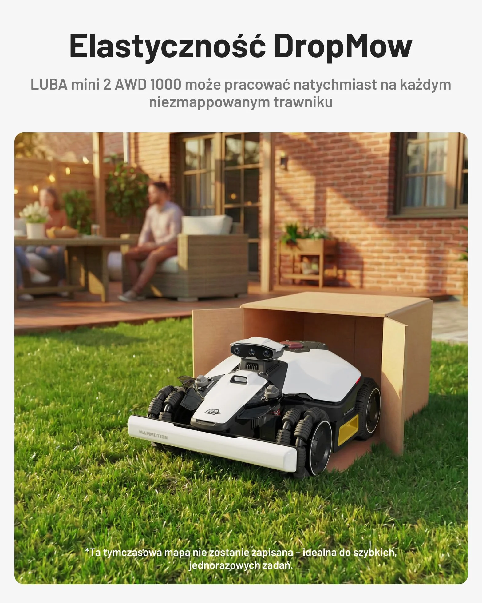 MAMMOTION LUBA Mini 2 AWD 1000 Robot Koszący bez Kabla 1000 m² Tri-Kamera AI Vision NetRTK DropMow