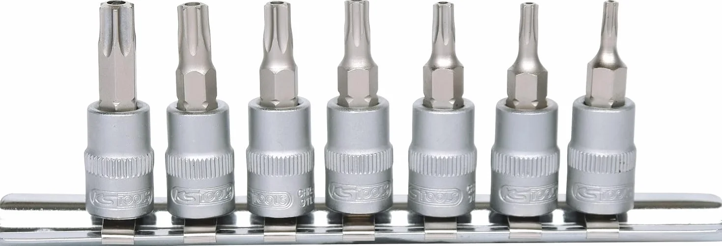 KS Tools 911.1460 1/4"Zestaw gniazd bitów dla srub Torxz otworem czolowym 7-szt, TB10-TB40