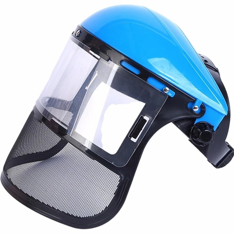Kask do przycinania traw ogrodowych, maska ochronna z PVC montowana na głowicy bezpieczeństwa, pełna siatkowa maska ochronna do podkaszarki, ochrona lasu