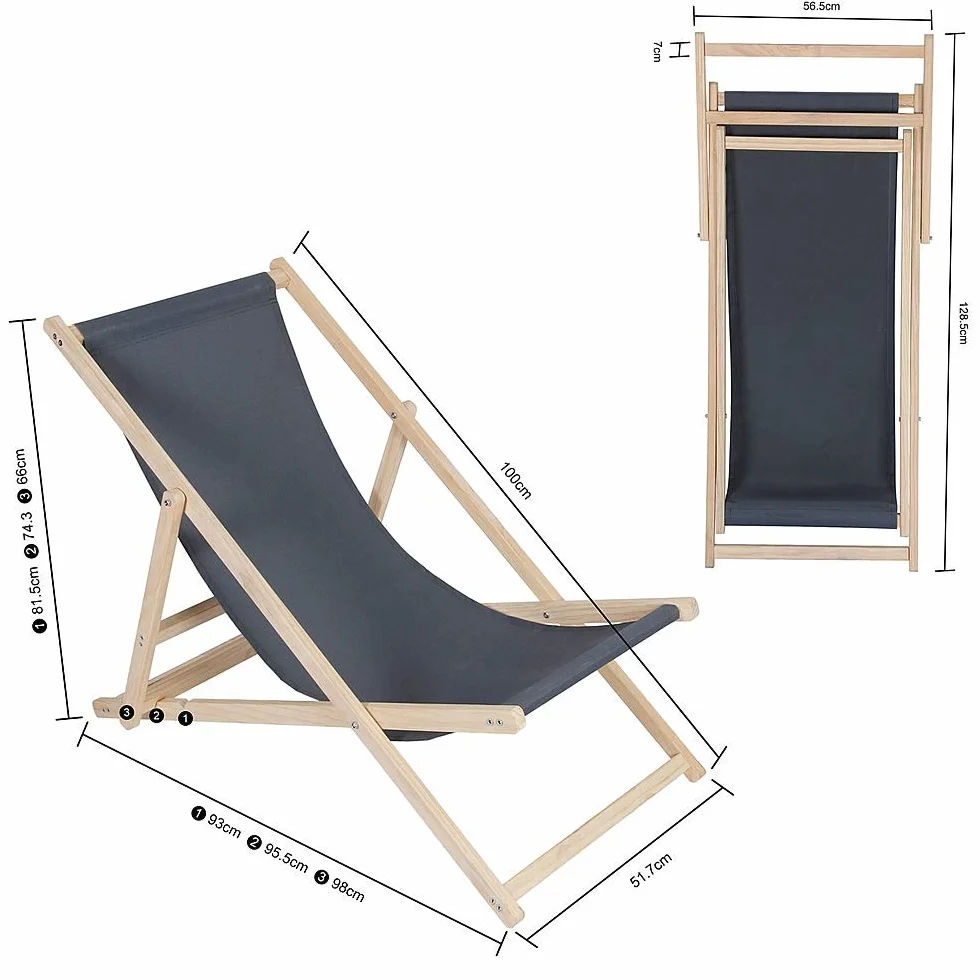 Krzesło plażowe składane z drewna antracyt leżak do opalania Melko