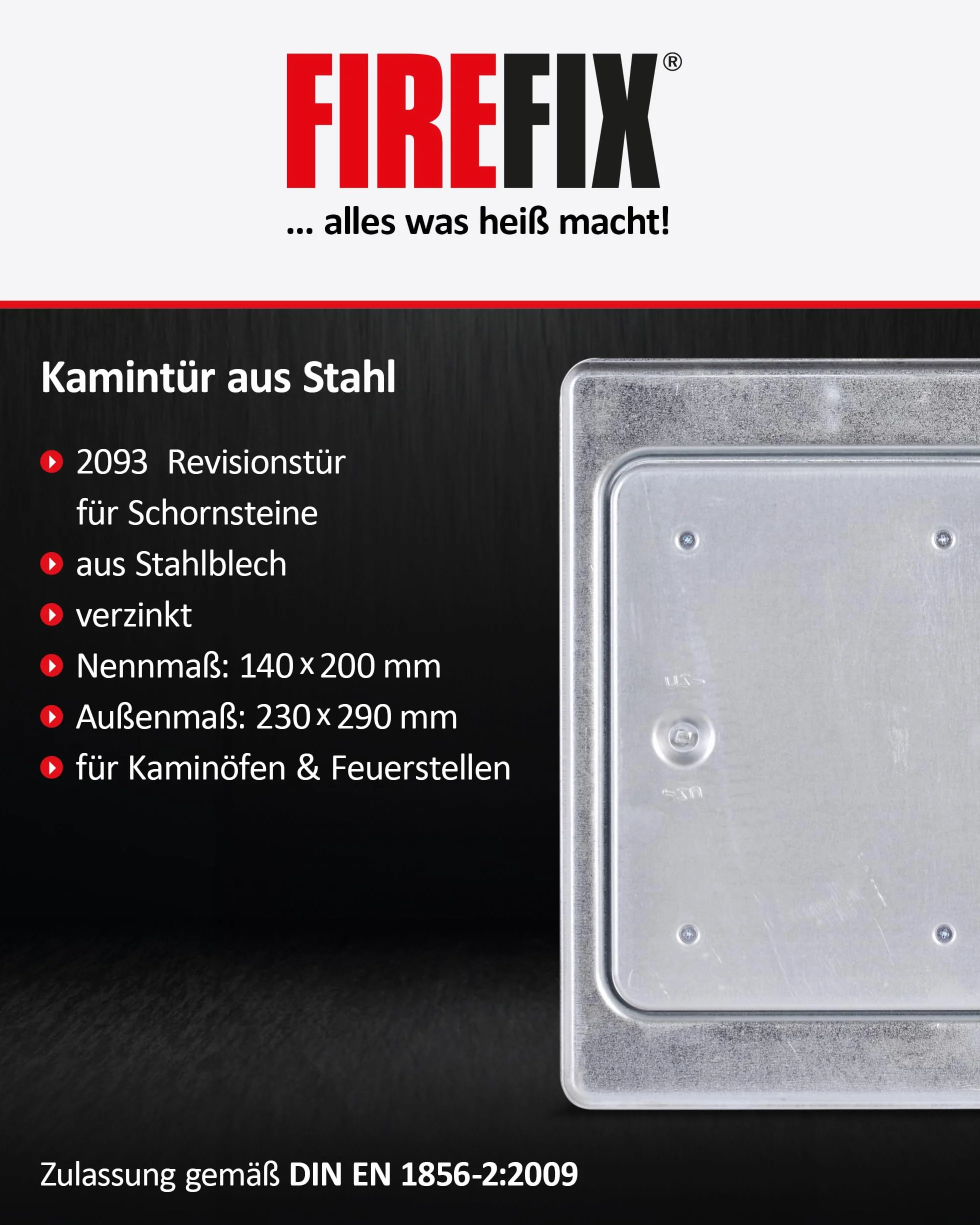 FIREFIX 2093 drzwi kominkowe 140 x 200 mm I wysokiej jakości, ocynkowana klapa rewizyjna ze stali do komina I drzwi rewizyjne do konserwacji kominka