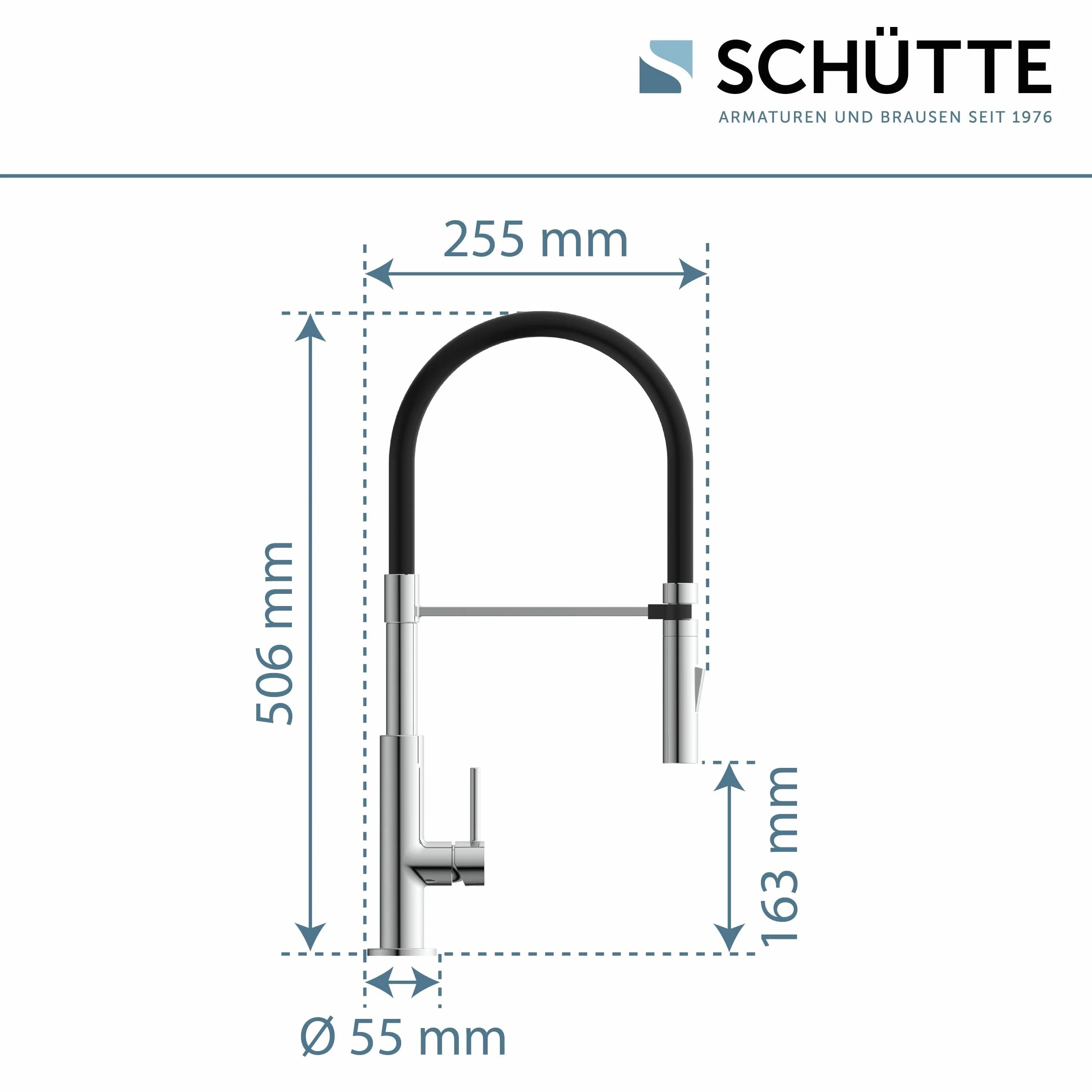 SCHÜTTE 79180 STILO Kuchenna Bateria z Wyciąganą Wylewką, Obrotowa 360 Stopni, Jednouchwytowa Zlewozmywakowa, Chrom/Czarny
