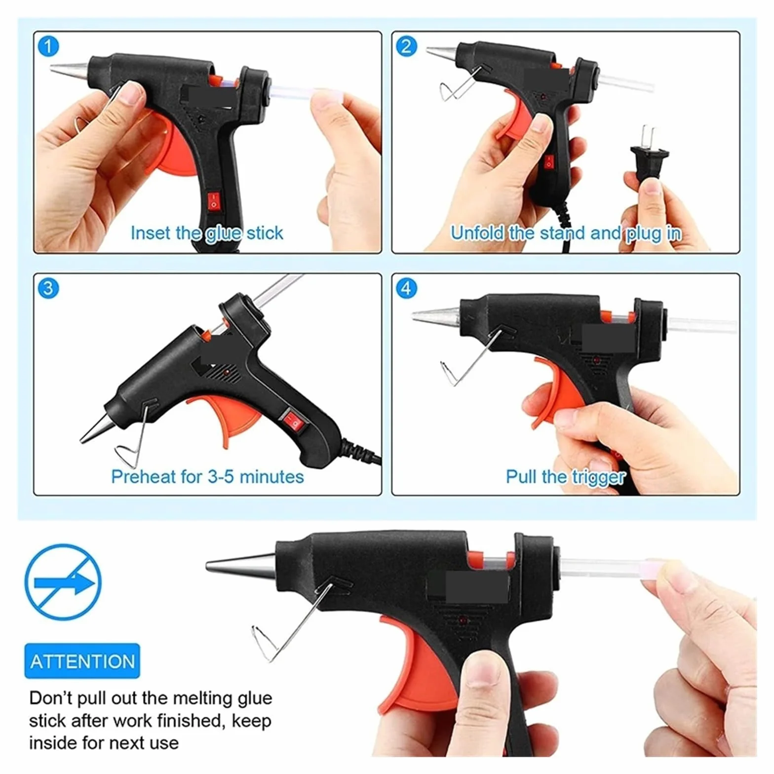 Pistolet do klejenia na gorąco, Pistolet do kleju na gorąco 20 W, miniaturowy pistolet przemysłowy z patyczkami 7 mm, narzędzie do naprawy termoelektrycznej, do majsterkowania i sztuki(Black*5)