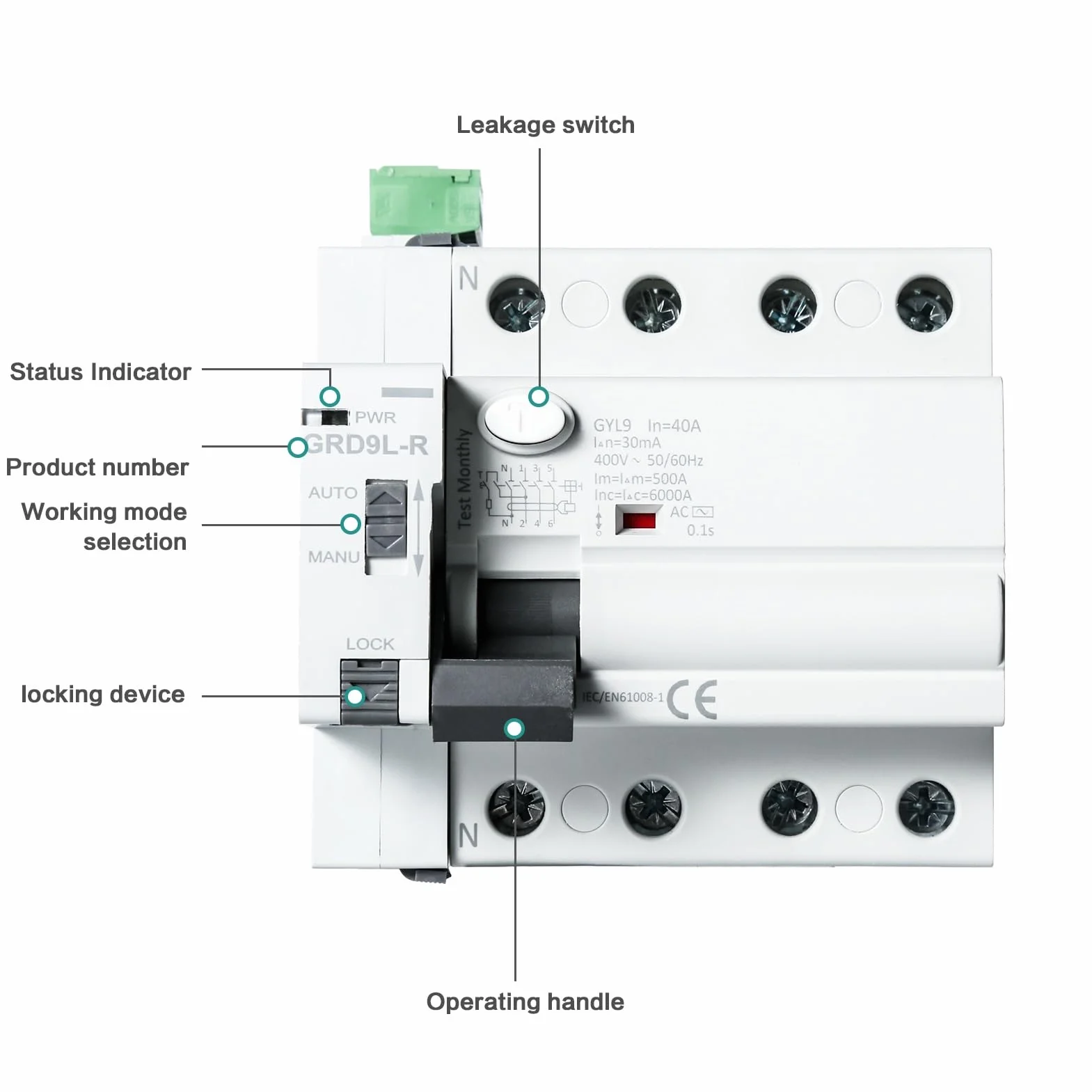 Automatyczne urządzenie do ponownego włączania GRD9L-R RCCB 4P 40A 30mA gospodarstwo domowe Smart Breaker AC wyłącznik wyłącznik