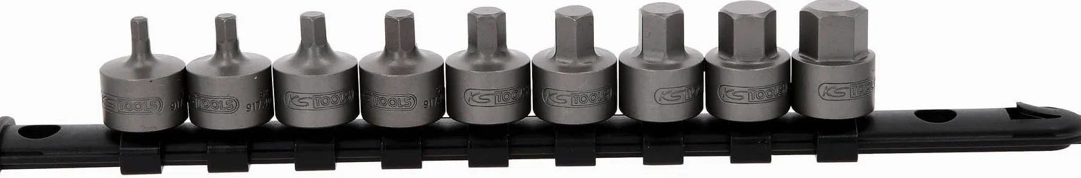 KS Tools 917.4000 3/8" zestaw końcówek nasadowych sześciokątnych, krótkie, 9-częściowy, 4-14 mm