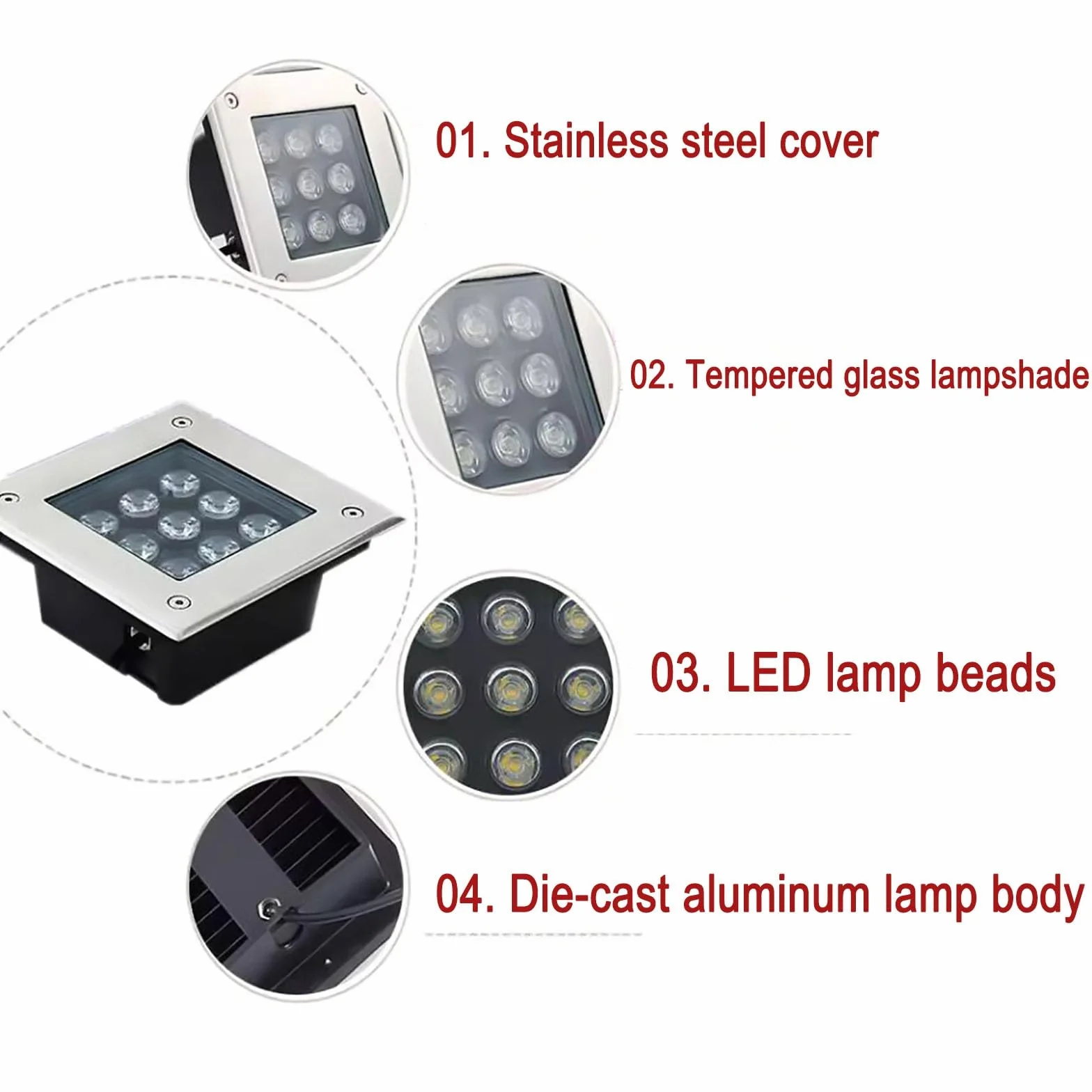 Zakopane oświetlenie ogrodowe - zewnętrzne wpuszczane reflektor LED, wbudowany reflektor kwadratowy AC 220 V, wodoodporne oświetlenie podłogowe IP66, dekoracyjna lampa podłogowa do ogrodu, na