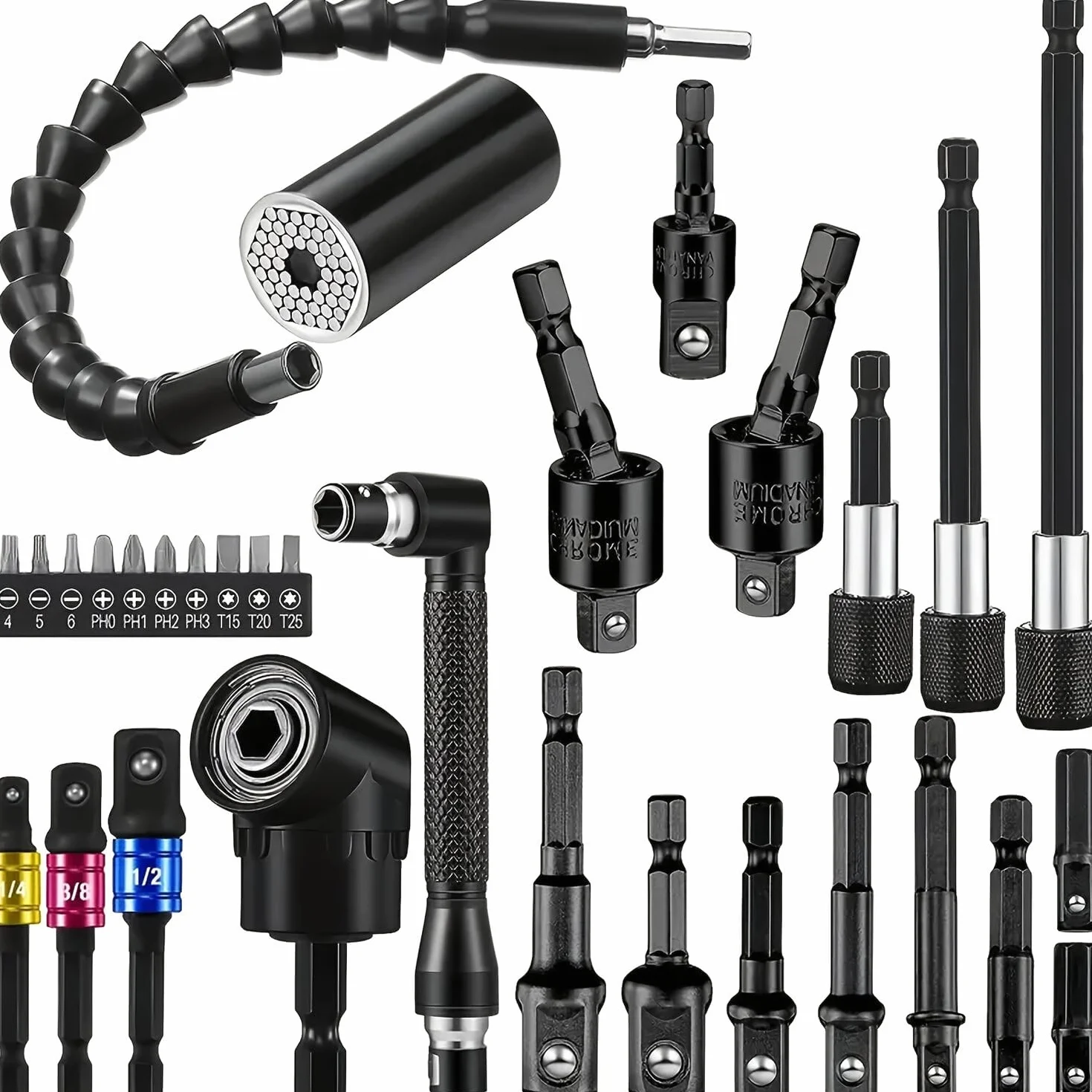 VIDOO Zestaw Przedłużek Elastycznych do Wiertarki 31szt Adapter Kątowy Hex