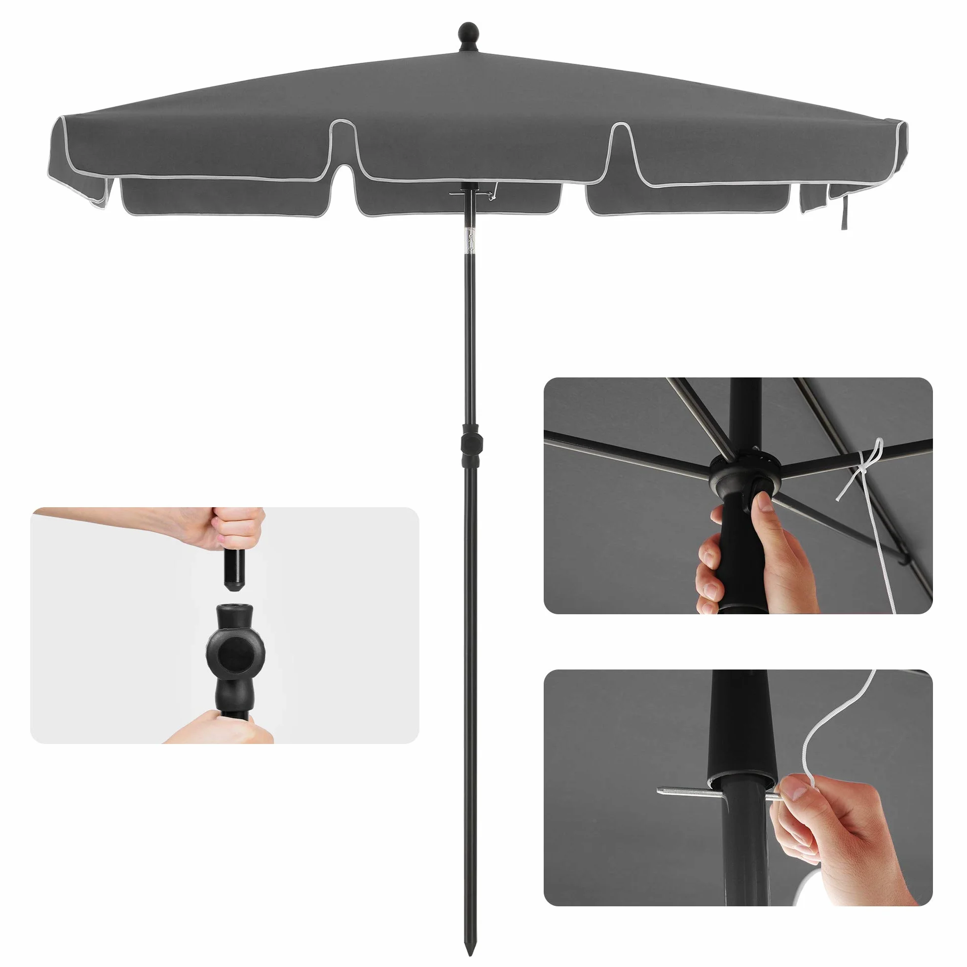 SONGMICS Parasol przeciwsłoneczny, prostokątny, 200 x 125 cm, ochrona przed promieniowaniem UV do UPF 50+, torba, z powłoką PA, do ogrodu, na taras, balkon, bez stojaka, szary GPU25GY