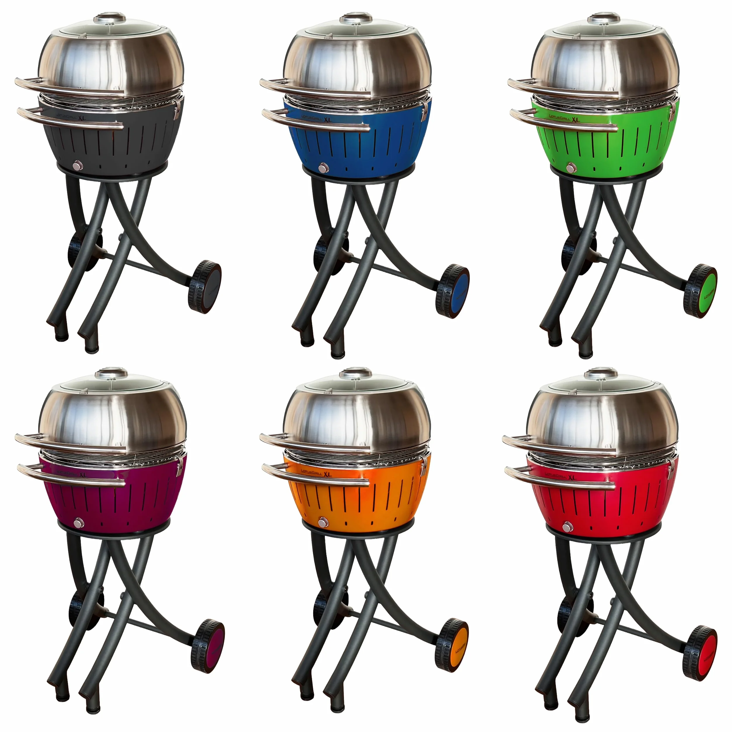 LotusGrill Zestaw grilla ogrodowego XL, kolor limonkowy – grill na kółkach z pokrywą XL ze stali nierdzewnej (pomarańcza mandarynkowa)