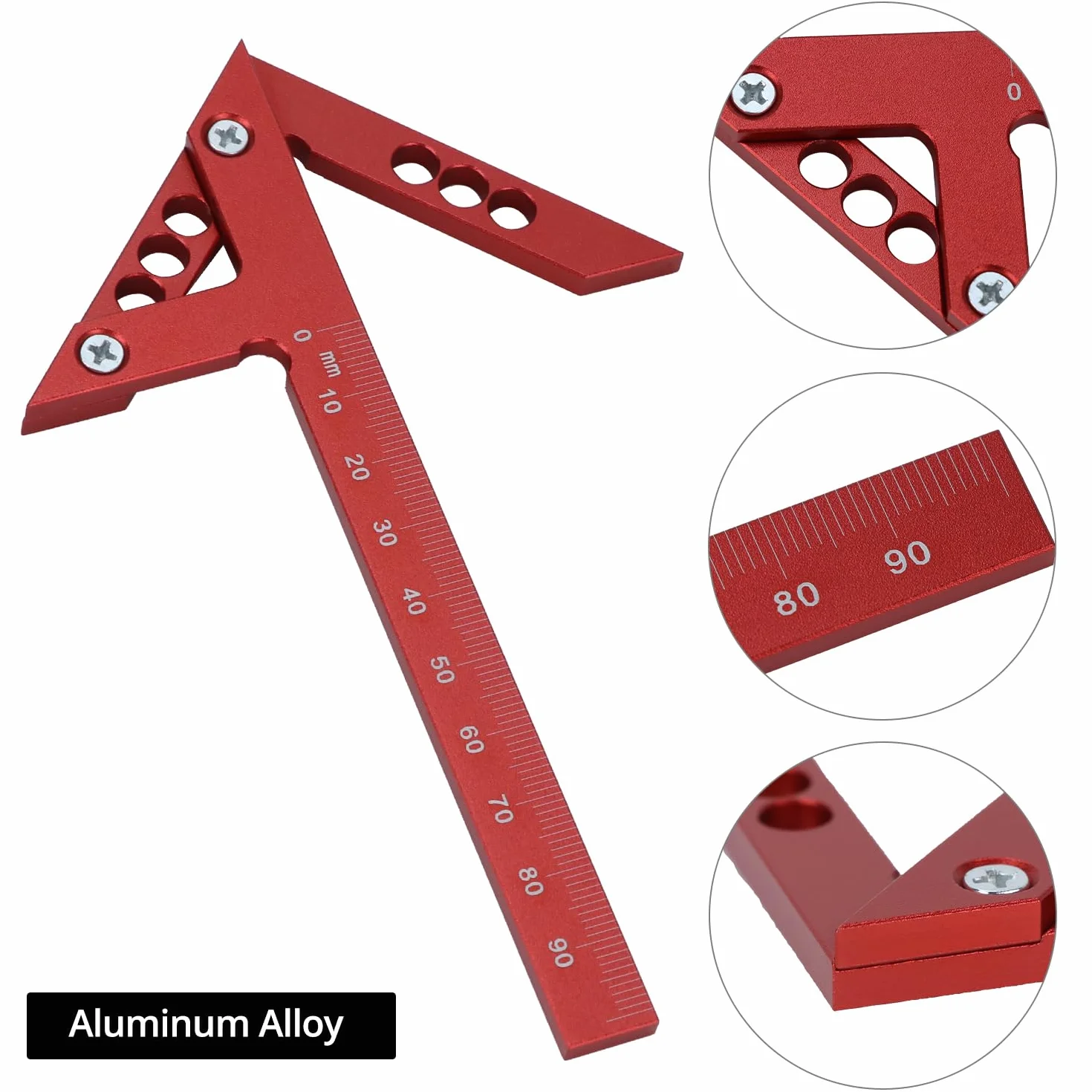 QWORK® Center Finder Kąt centrowania 45/90 stopni ze skalą 105 mm, precyzyjny przyrząd pomiarowy ze stopu aluminium do dokładnych linii środkowych i kątów