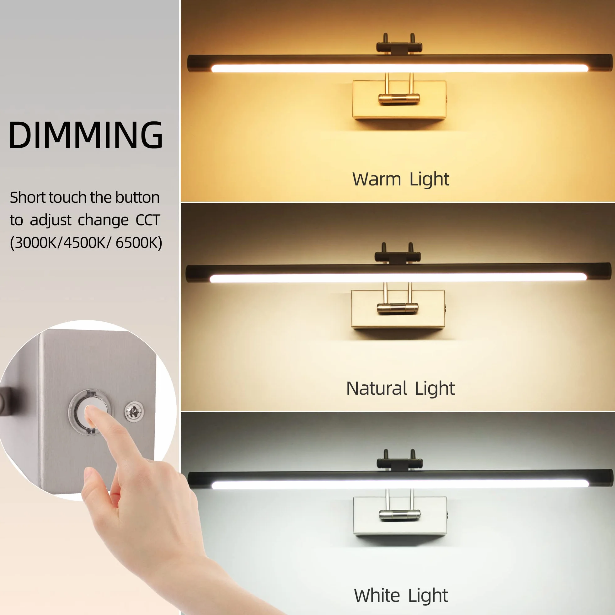 Lampa łazienkowa LED 60cm 15W 3 regulowane temperatury barwowe + ściemniacz ciągły Lampa stołowa LED z obrotową głowicą Lampa ścienna z ramieniem łukowym Lampa lustrzana