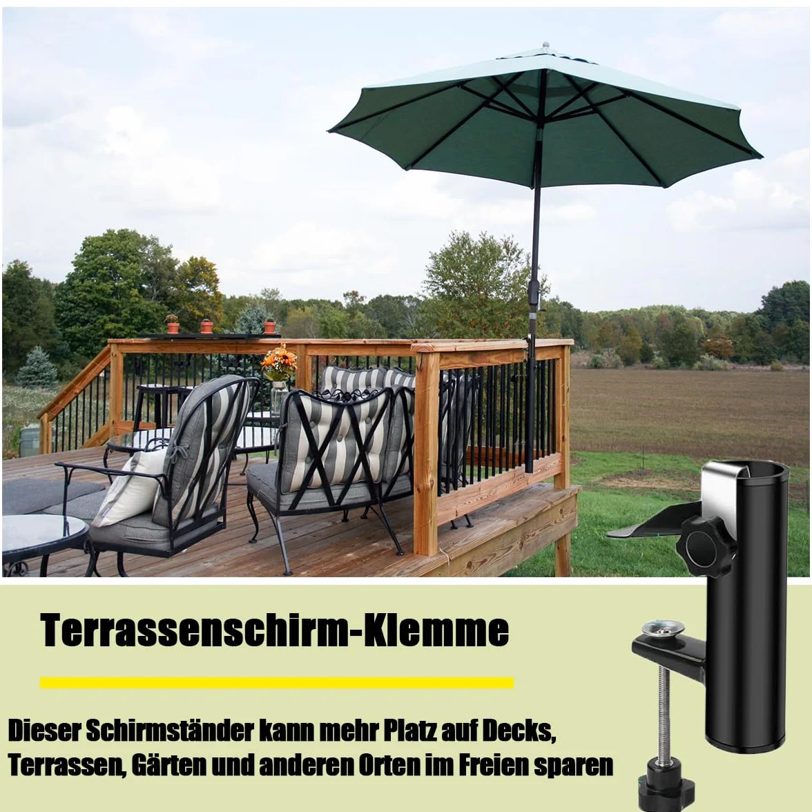 Uchwyt na parasol balkonowy, uchwyt na parasol przeciwsłoneczny, zacisk do parasola tarasowego, zacisk balkonowy, parasol ogrodowy, na imprezy na świeżym powietrzu, do ogrodu, na taras, balkon,