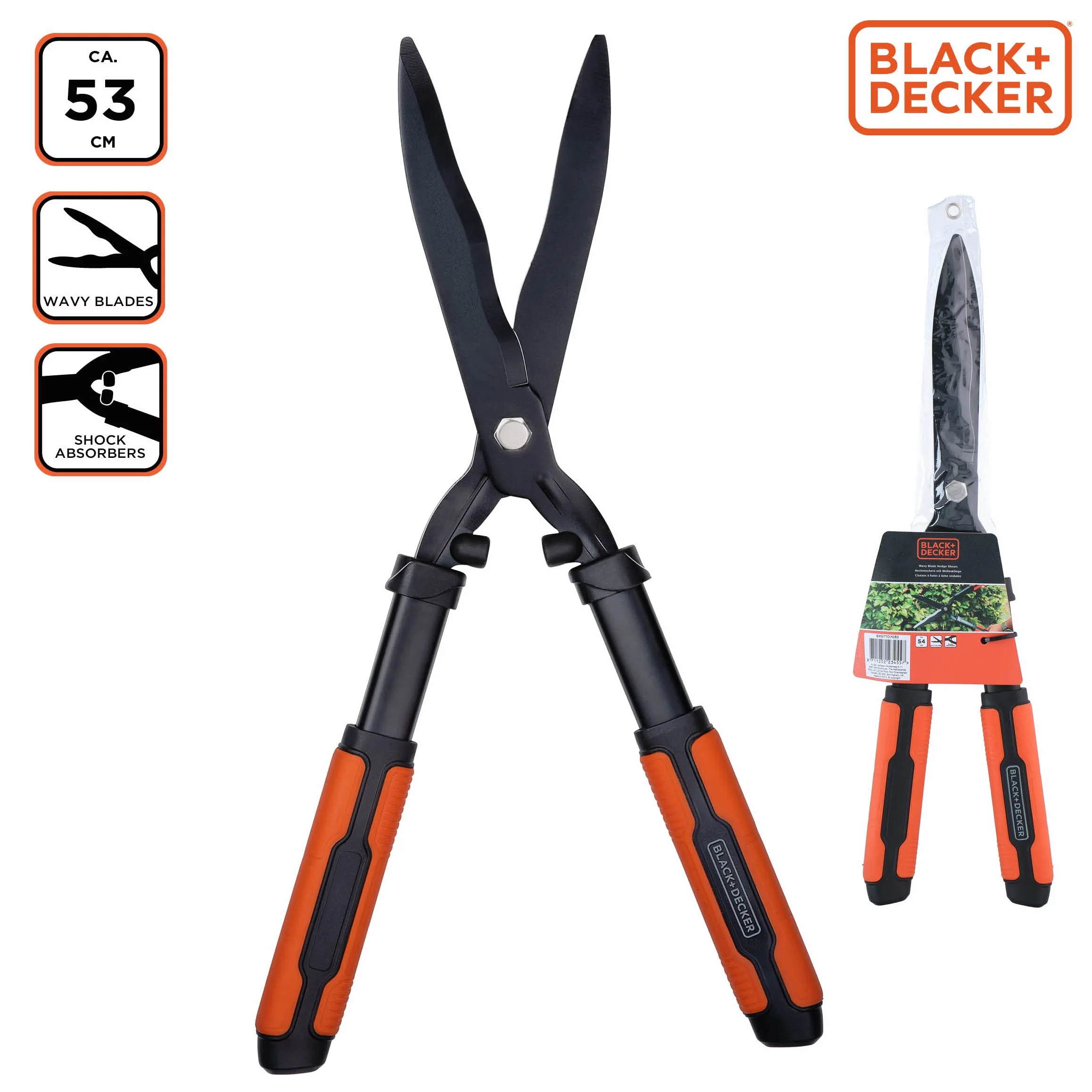 BLACK+DECKER Nożyce do żywopłotu 53 cm ząbkowane ostrza stalowe