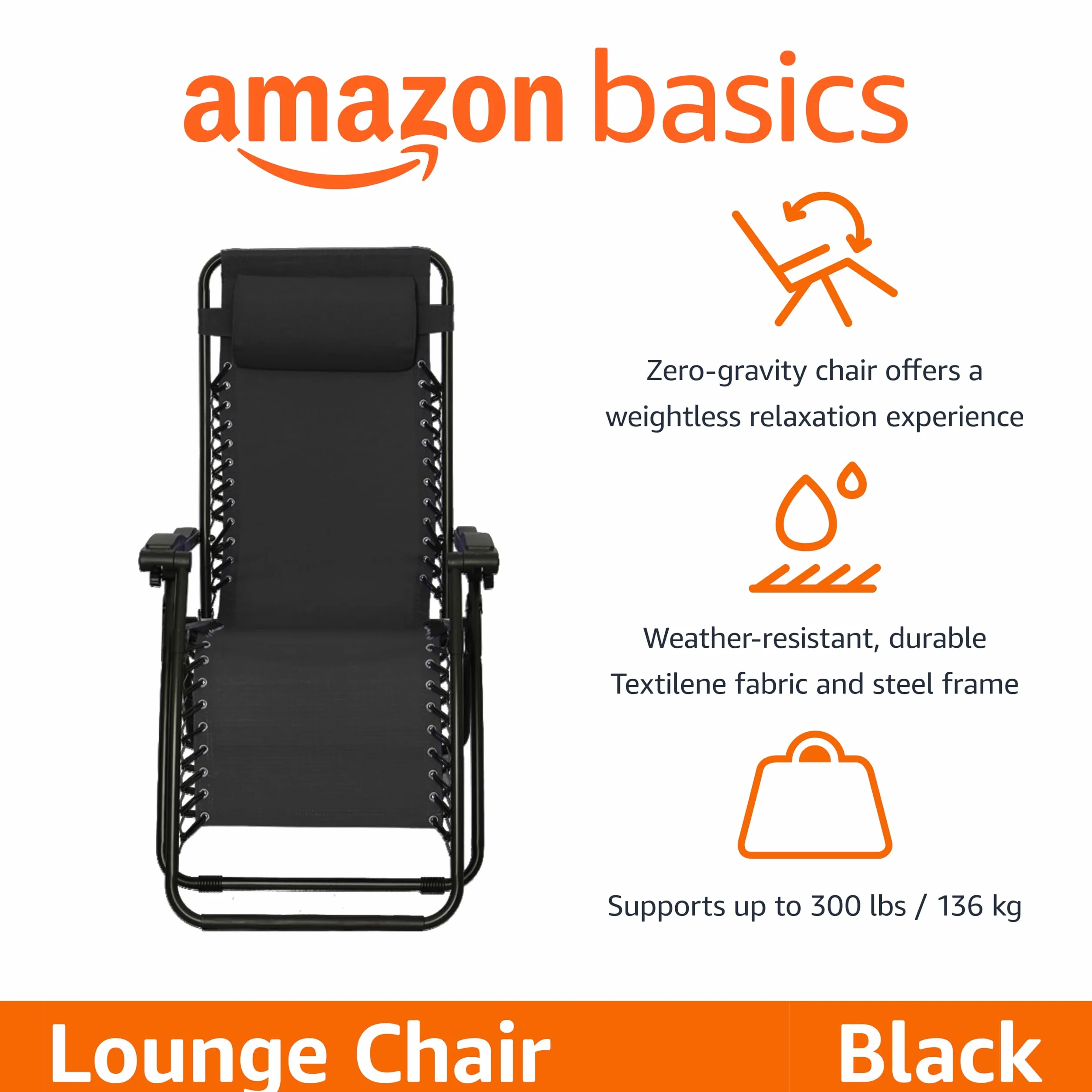 AmazonBasics krzesło Zero grawitacyjne, czarne