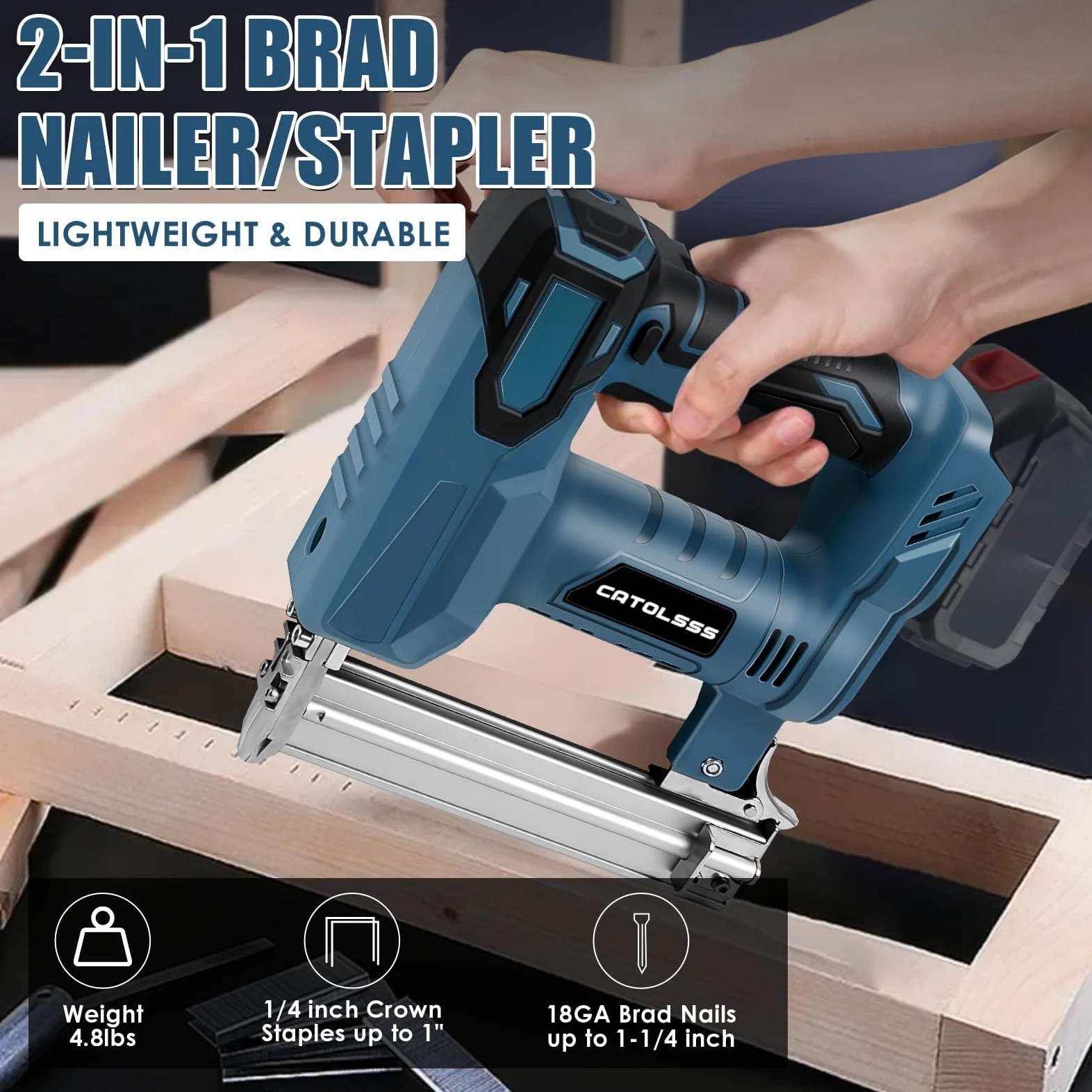 Akumulatorowy zszywacz do gwoździ, kompatybilny z Makita 18 V, 100 W, 2 tryby, 18 G 5/8 do 1-1/4", 1000 gwoździ/zszywek do tapicerki, projektów obróbki drewna (bez akumulatora)