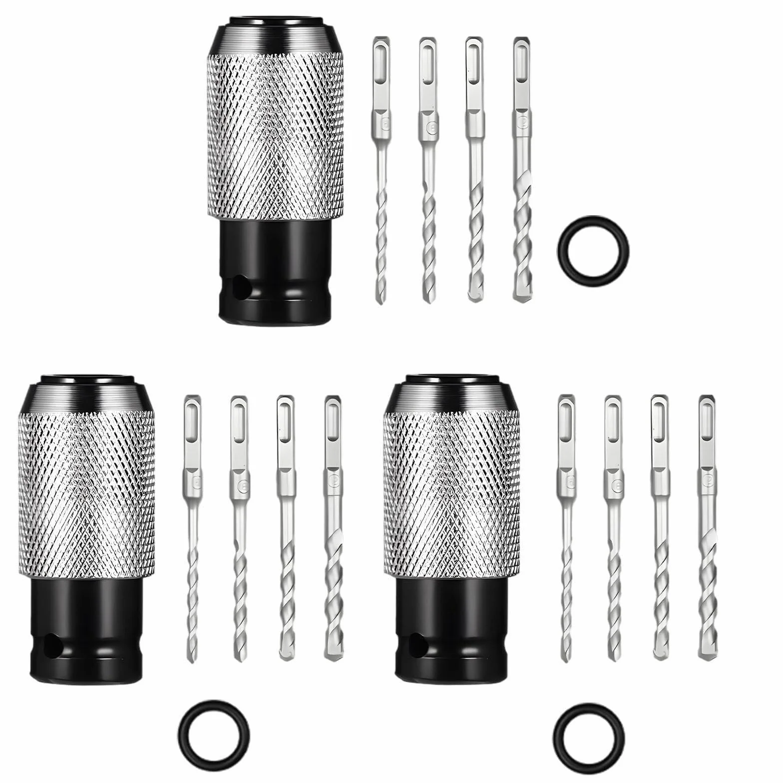 Adapter do młotka obrotowego z zestawem bitów udarowych, elektryczny konwerter z adapterem do gniazda pneumatycznego ze stopu stali, Quick-Lock Square-Shank Fit, w zestawie 4 bity udarowe do wiercenia